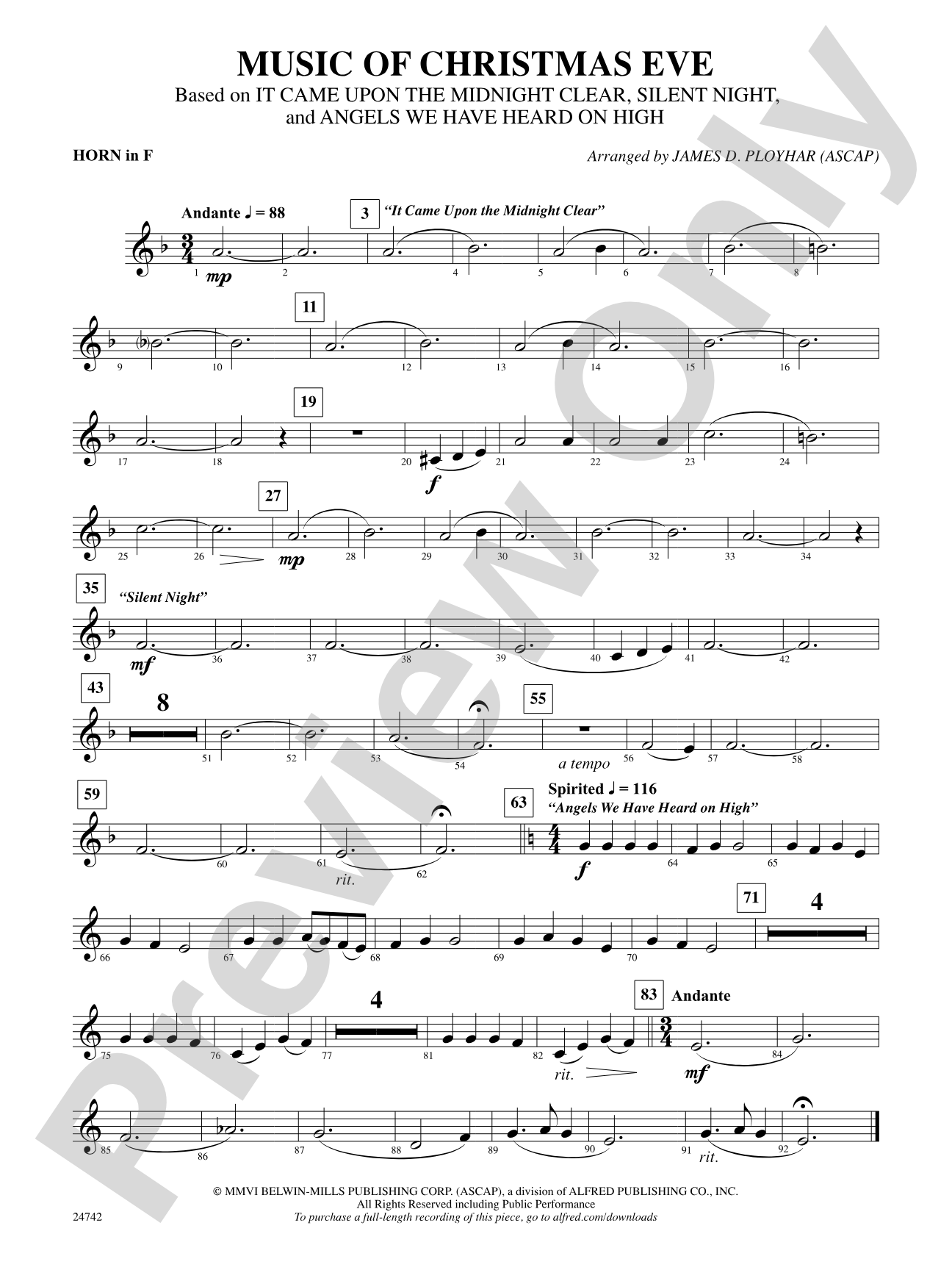 Music of Christmas Eve (Based on "It Came Upon the Midnight Clear," "Silent Night," and "Angels We Have Heard on High"): 1st F Horn