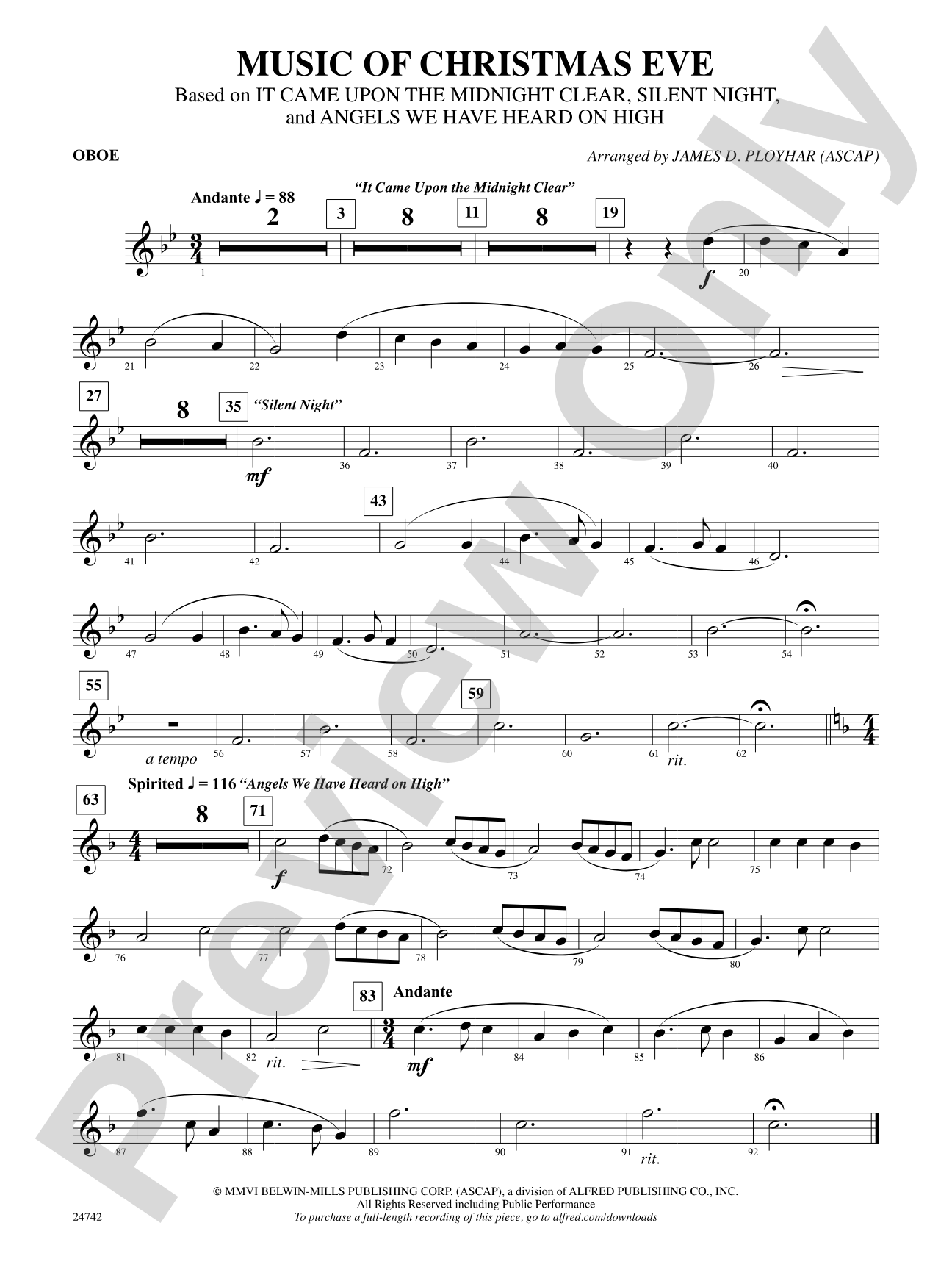Music of Christmas Eve (Based on "It Came Upon the Midnight Clear," "Silent Night," and "Angels We Have Heard on High"): Oboe