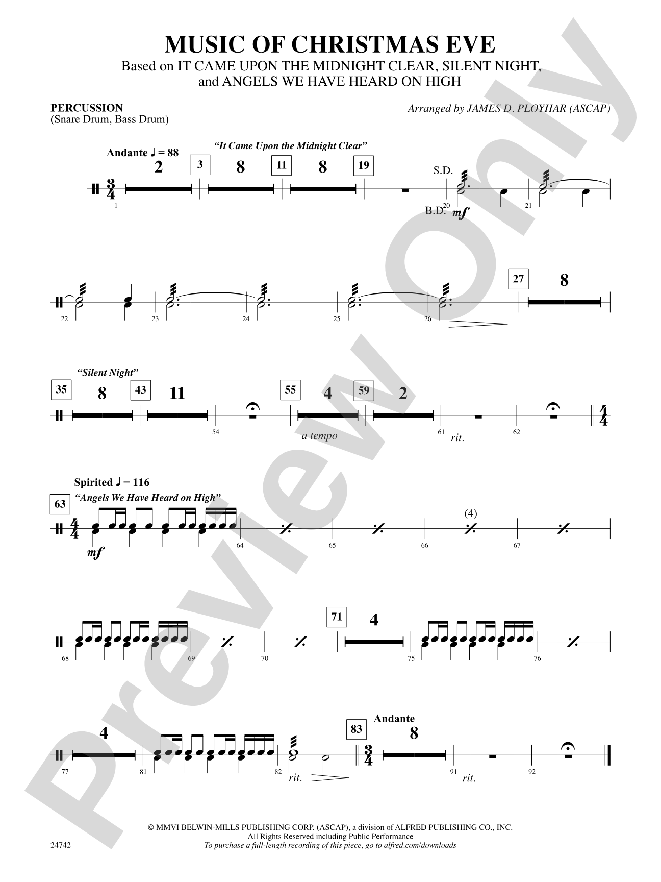 Music of Christmas Eve (Based on "It Came Upon the Midnight Clear," "Silent Night," and "Angels We Have Heard on High"): 1st Percussion