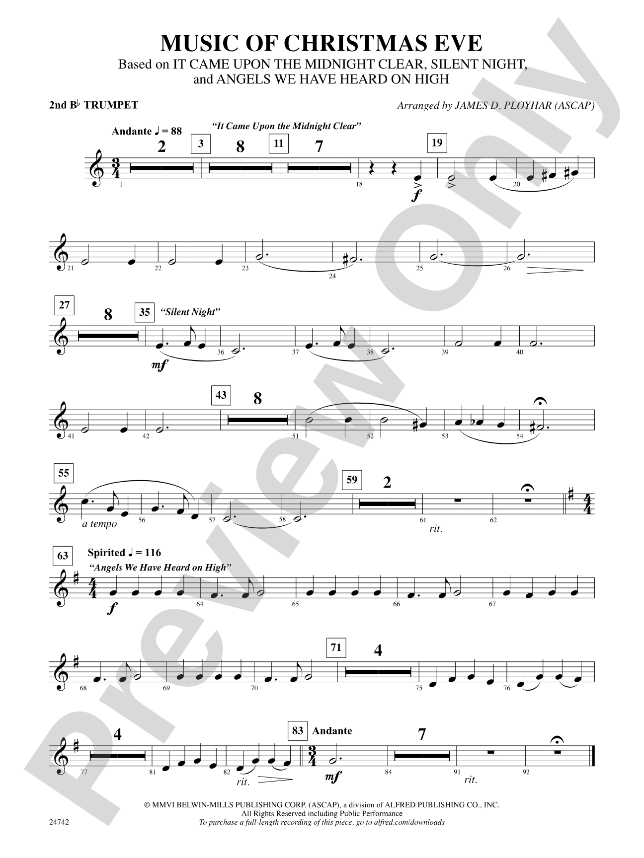 Music of Christmas Eve (Based on "It Came Upon the Midnight Clear," "Silent Night," and "Angels We Have Heard on High"): 2nd B-flat Trumpet