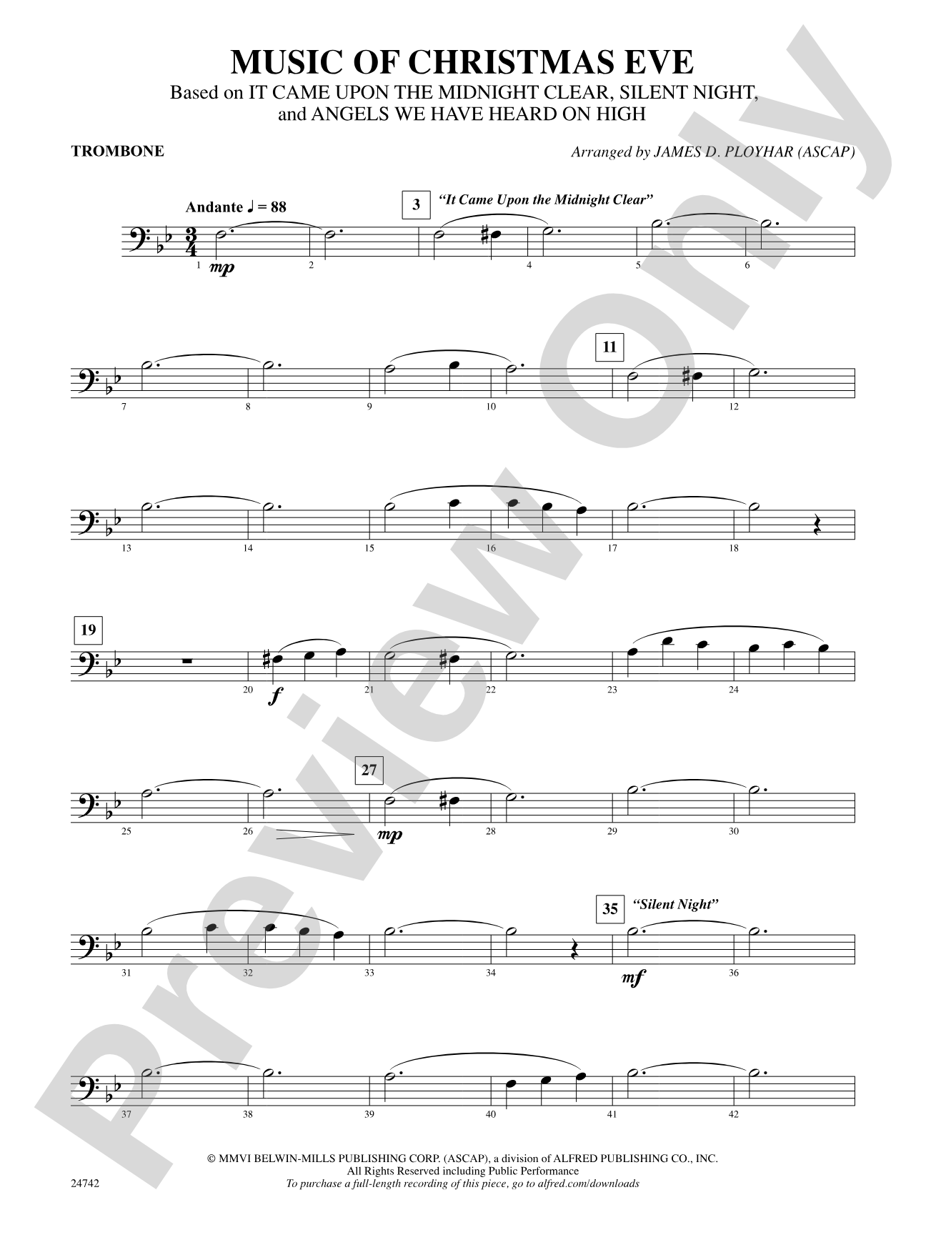 Music of Christmas Eve (Based on "It Came Upon the Midnight Clear," "Silent Night," and "Angels We Have Heard on High"): 1st Trombone