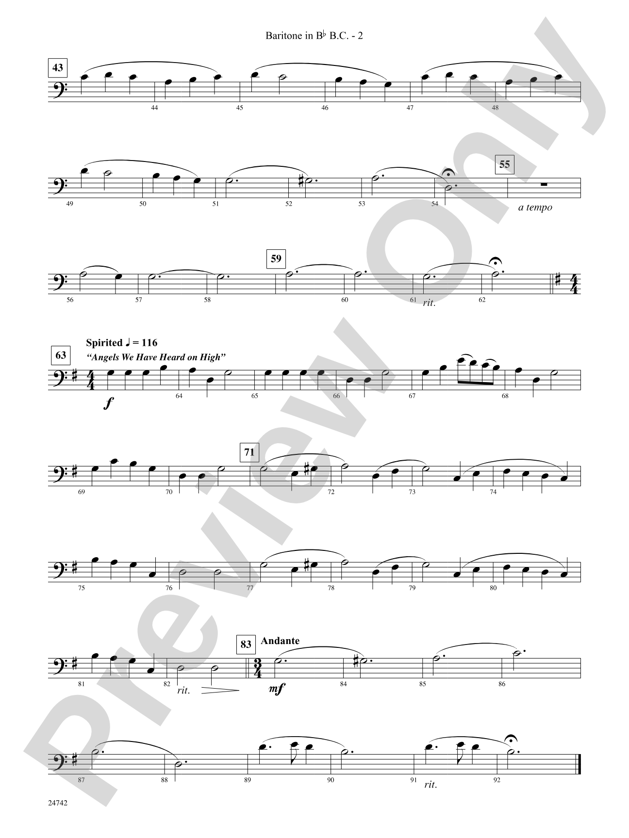 Music of Christmas Eve (Based on "It Came Upon the Midnight Clear," "Silent Night," and "Angels We Have Heard on High"): (wp) B-flat Baritone B.C.