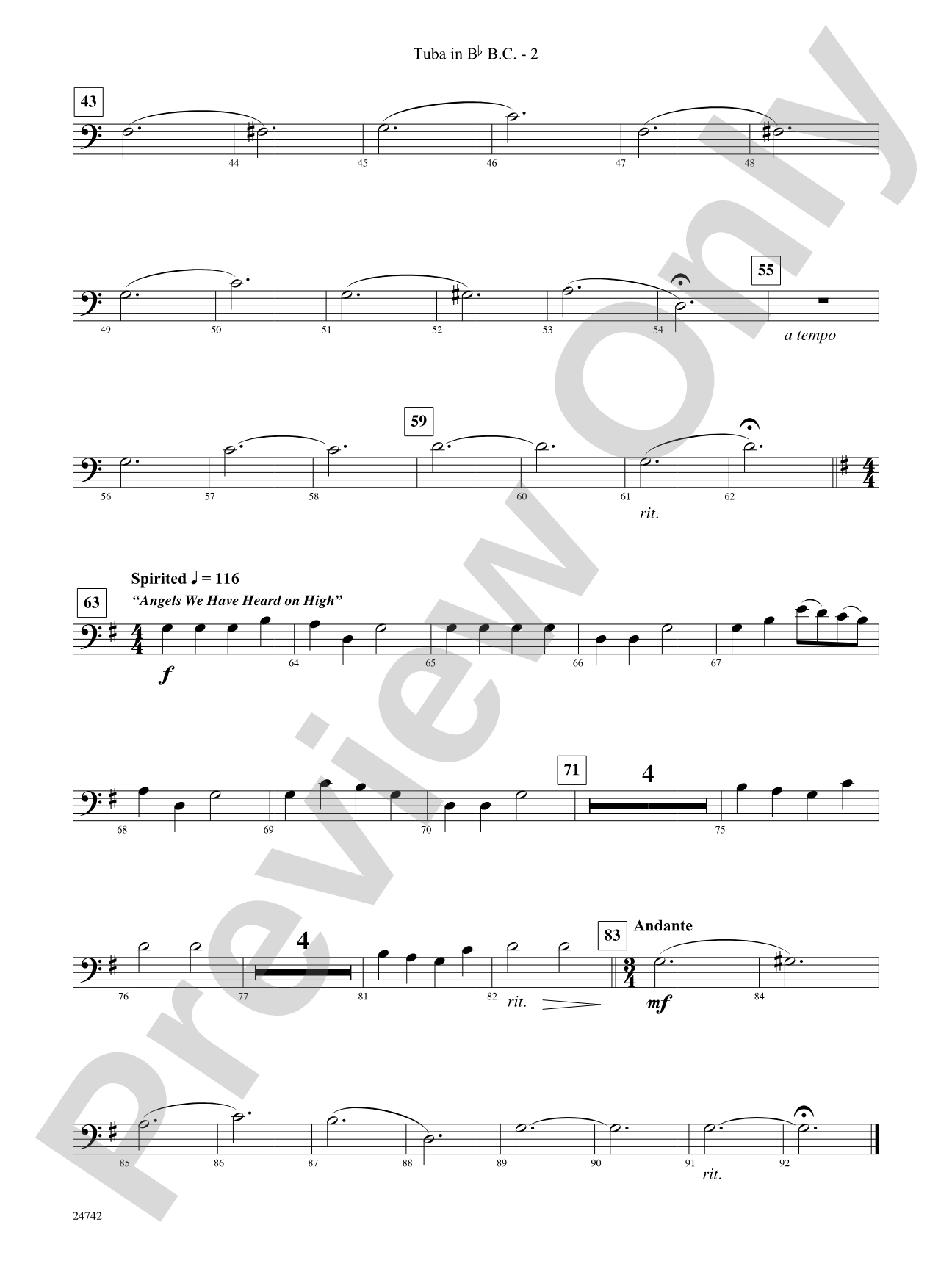 Music of Christmas Eve (Based on "It Came Upon the Midnight Clear," "Silent Night," and "Angels We Have Heard on High"): (wp) B-flat Tuba B.C.
