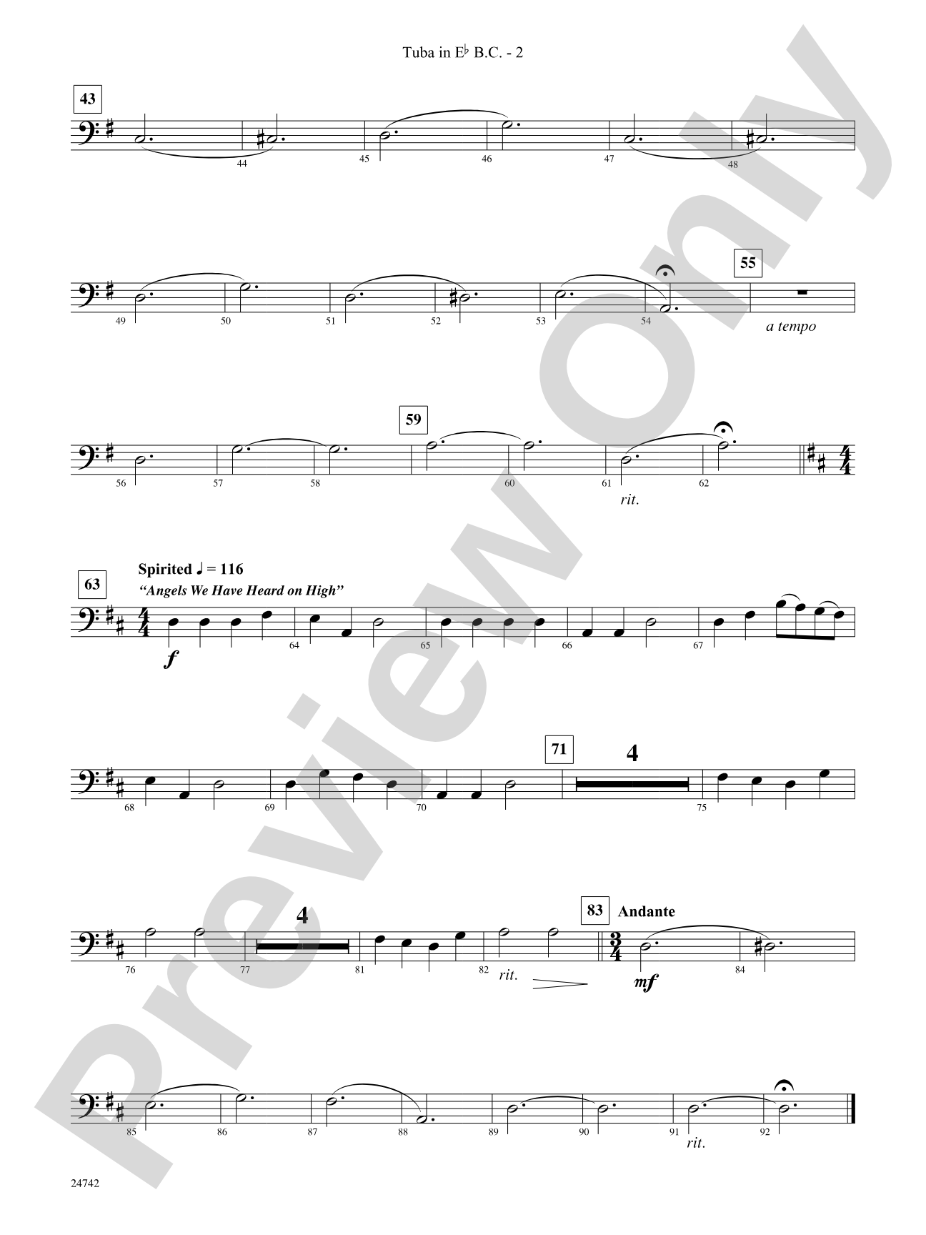 Music of Christmas Eve (Based on "It Came Upon the Midnight Clear," "Silent Night," and "Angels We Have Heard on High"): (wp) E-flat Tuba B.C.