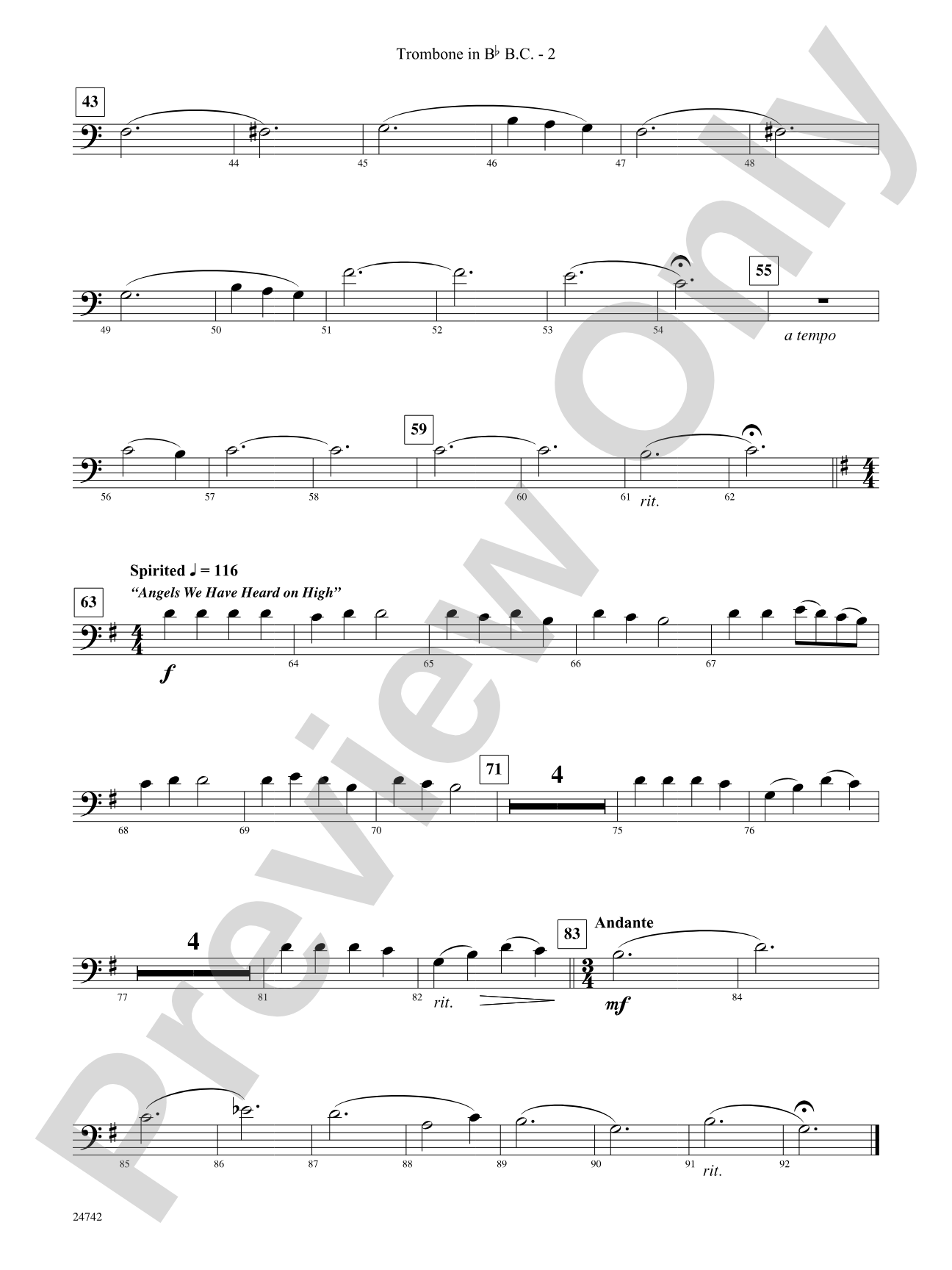 Music of Christmas Eve (Based on "It Came Upon the Midnight Clear," "Silent Night," and "Angels We Have Heard on High"): (wp) 1st B-flat Trombone B.C.