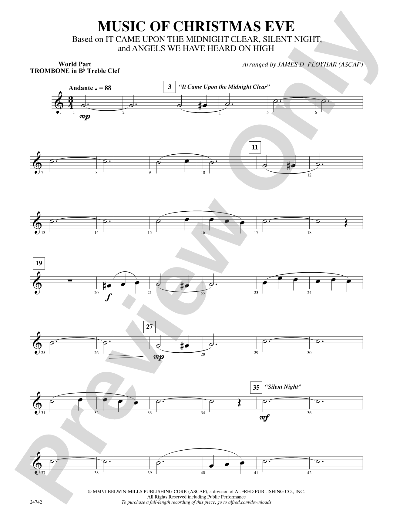 Music of Christmas Eve (Based on "It Came Upon the Midnight Clear," "Silent Night," and "Angels We Have Heard on High"): (wp) 1st B-flat Trombone T.C.