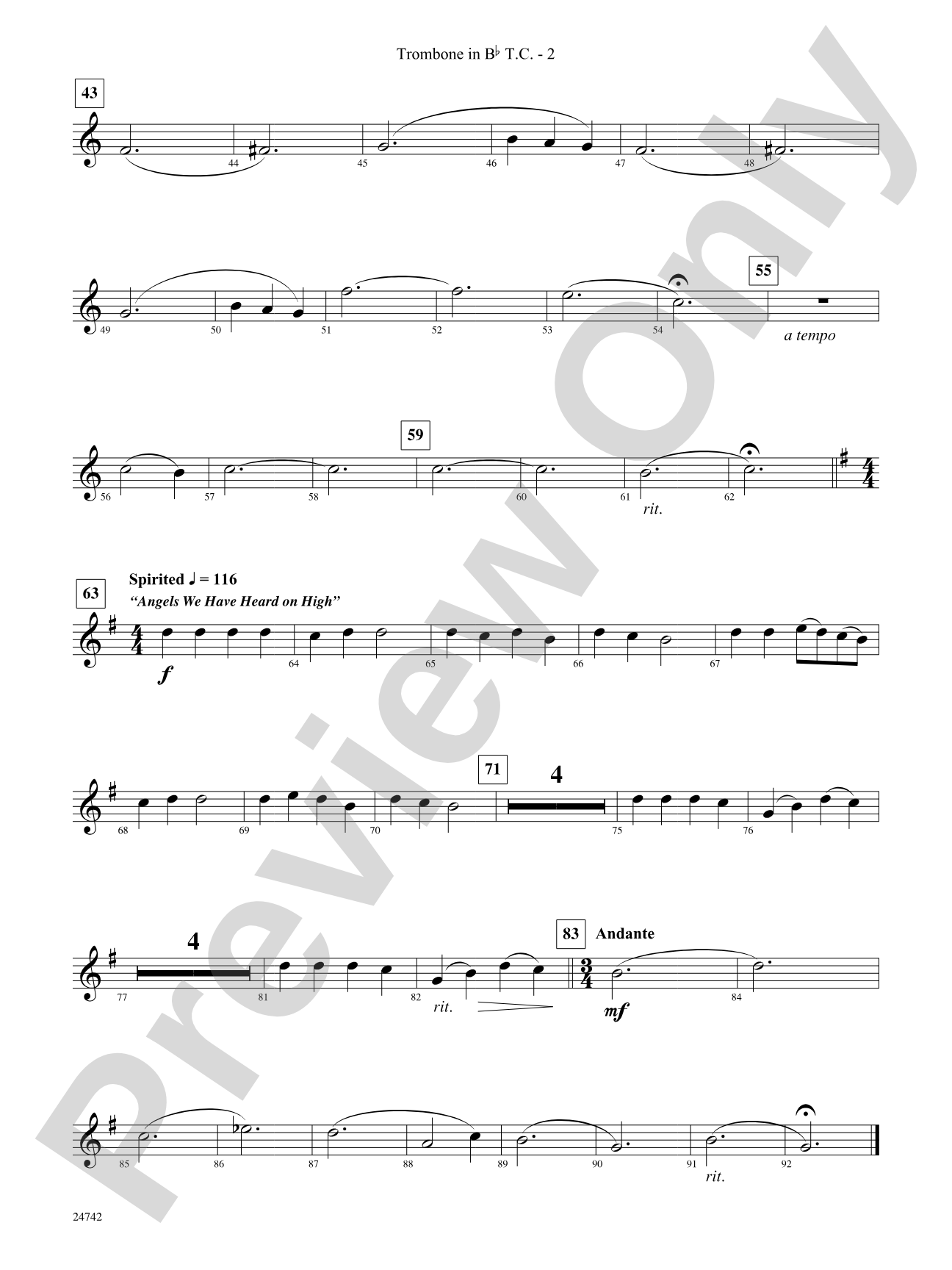 Music of Christmas Eve (Based on "It Came Upon the Midnight Clear," "Silent Night," and "Angels We Have Heard on High"): (wp) 1st B-flat Trombone T.C.