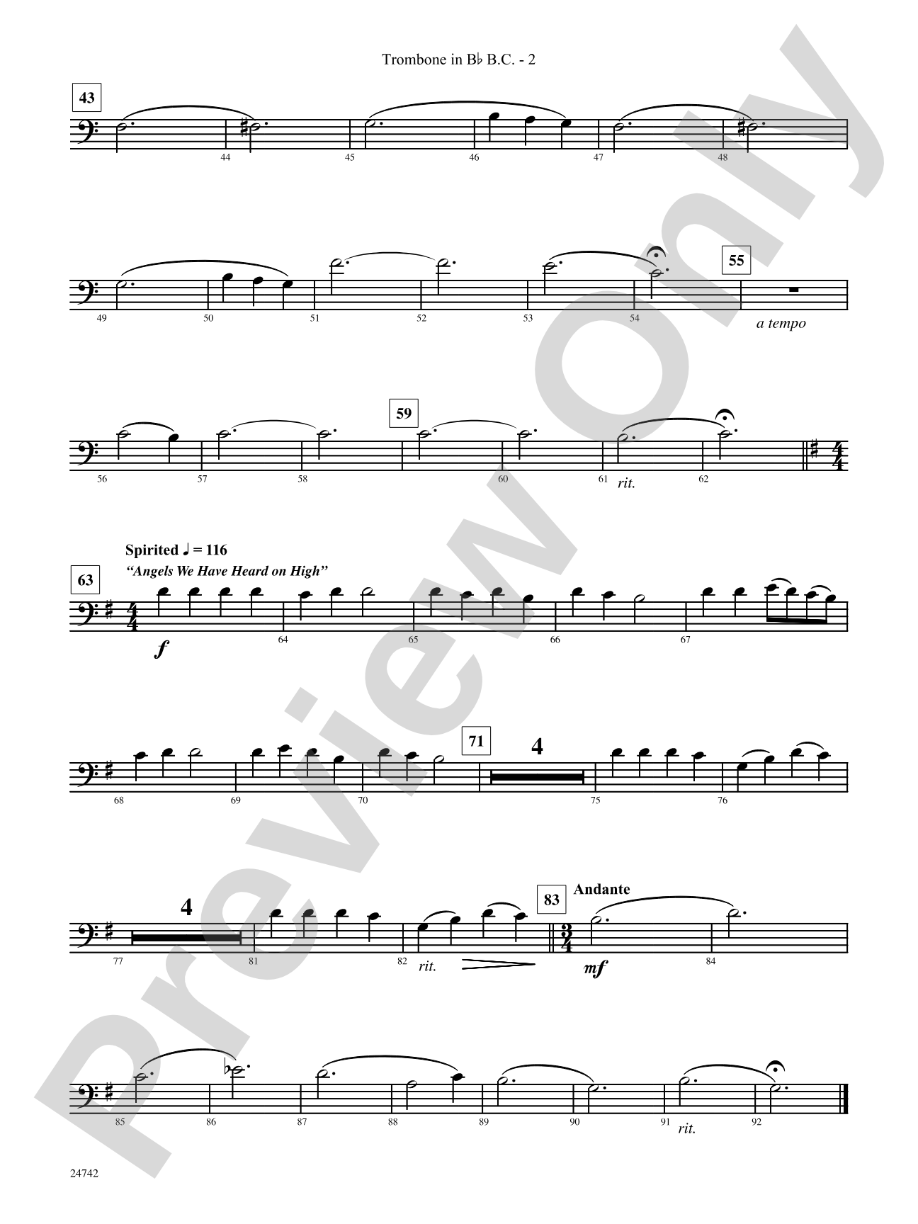 Music of Christmas Eve (Based on "It Came Upon the Midnight Clear," "Silent Night," and "Angels We Have Heard on High"): (wp) Bb Trombone B.C.