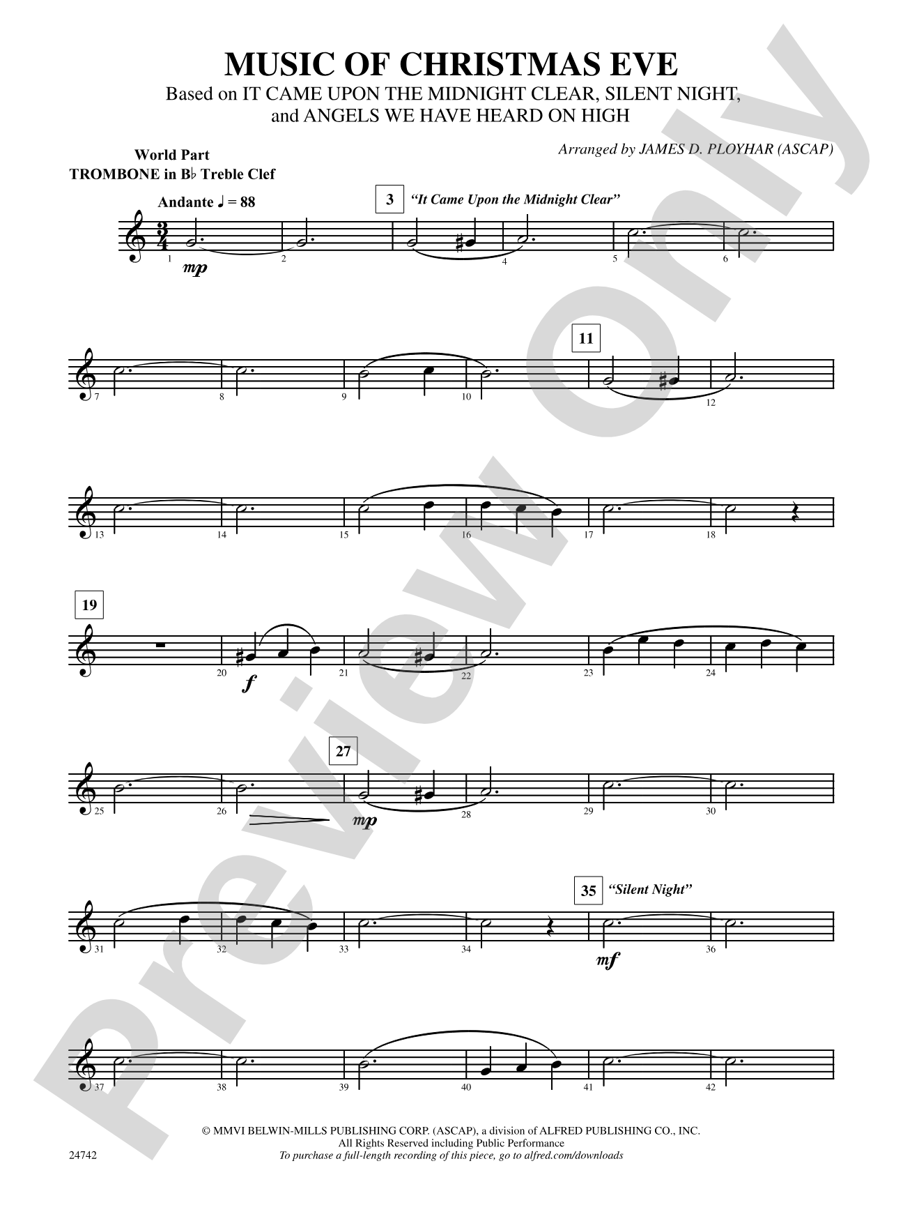 Music of Christmas Eve (Based on "It Came Upon the Midnight Clear," "Silent Night," and "Angels We Have Heard on High"): (wp) Bb Trombone T.C.