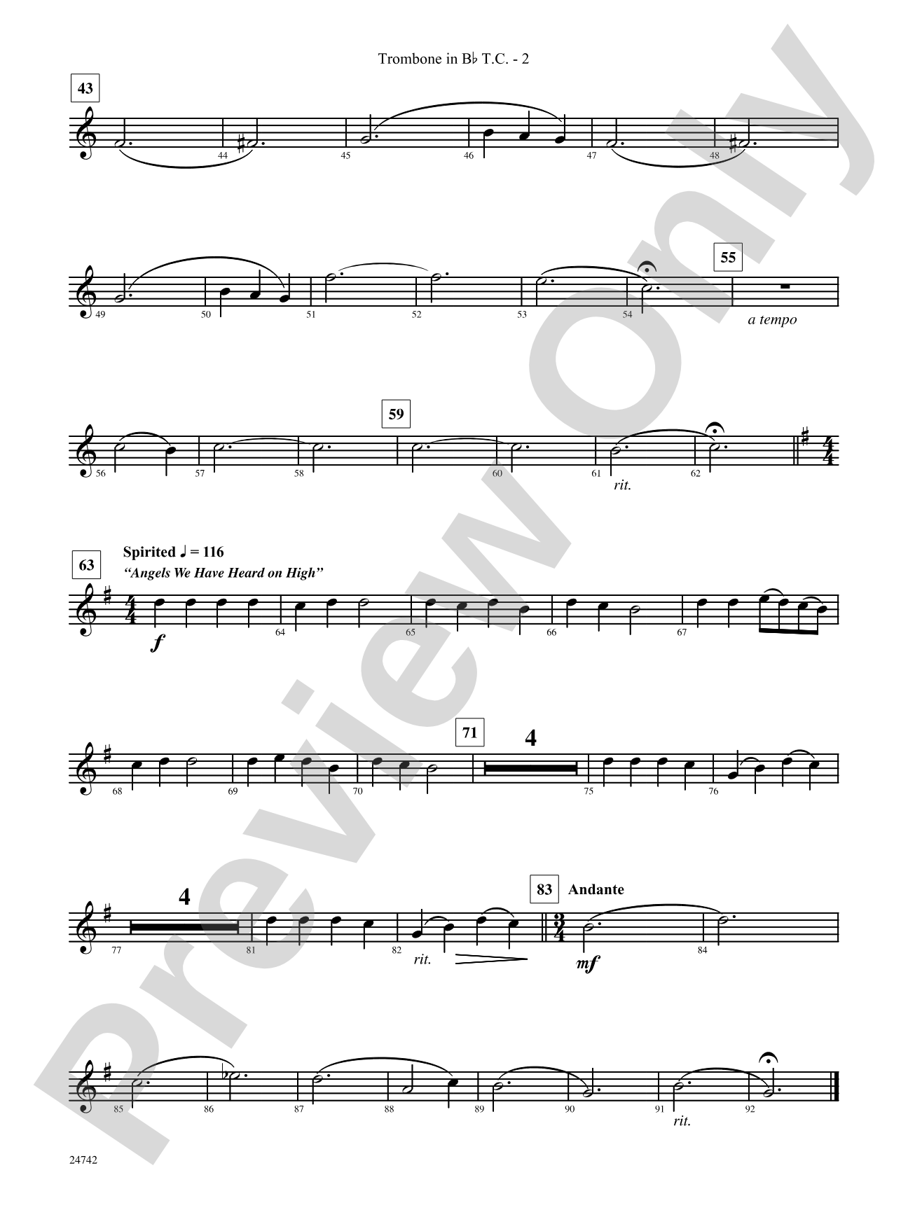 Music of Christmas Eve (Based on "It Came Upon the Midnight Clear," "Silent Night," and "Angels We Have Heard on High"): (wp) Bb Trombone T.C.