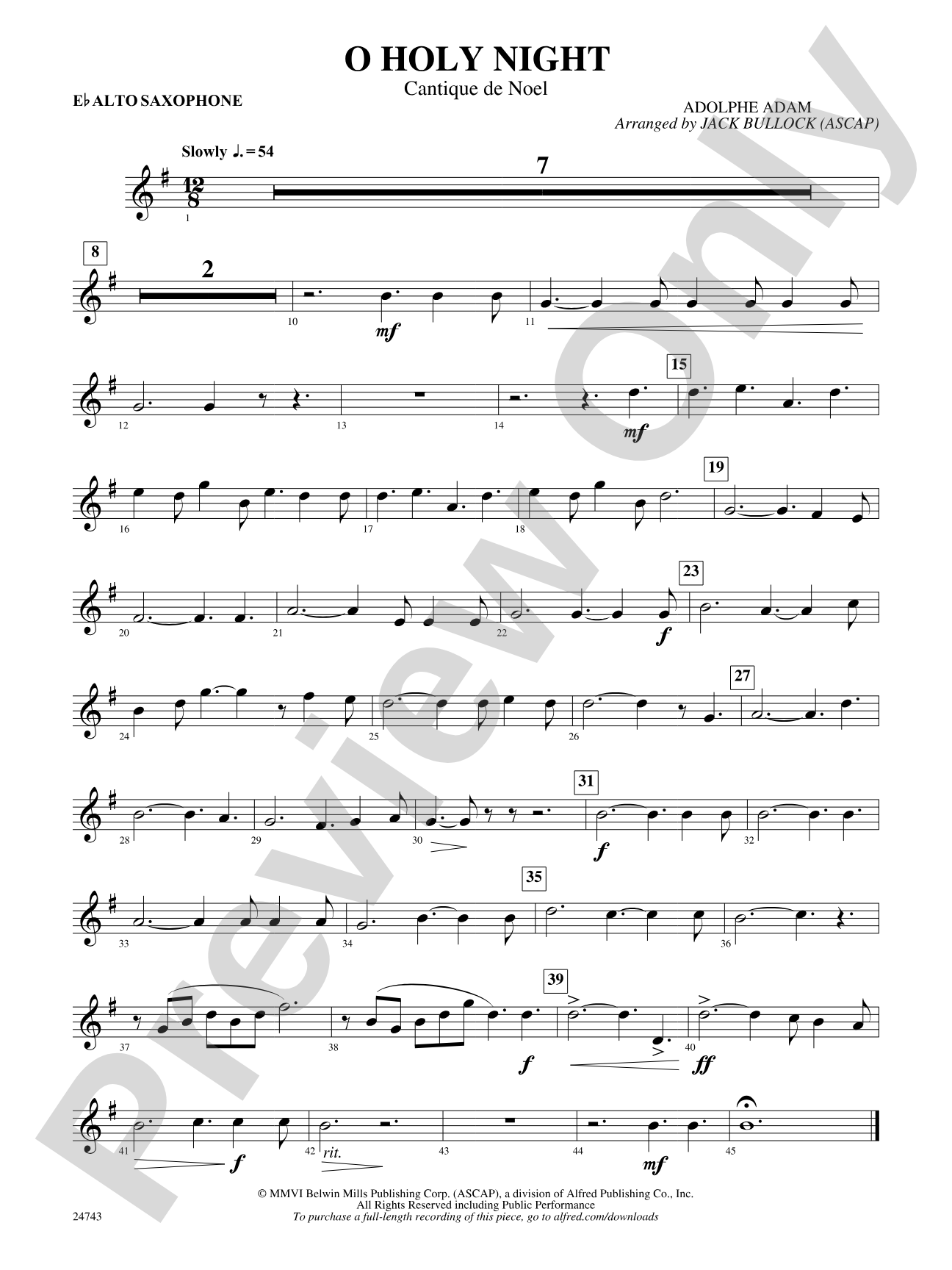 O Holy Night (Cantique de Noel): E-flat Alto Saxophone