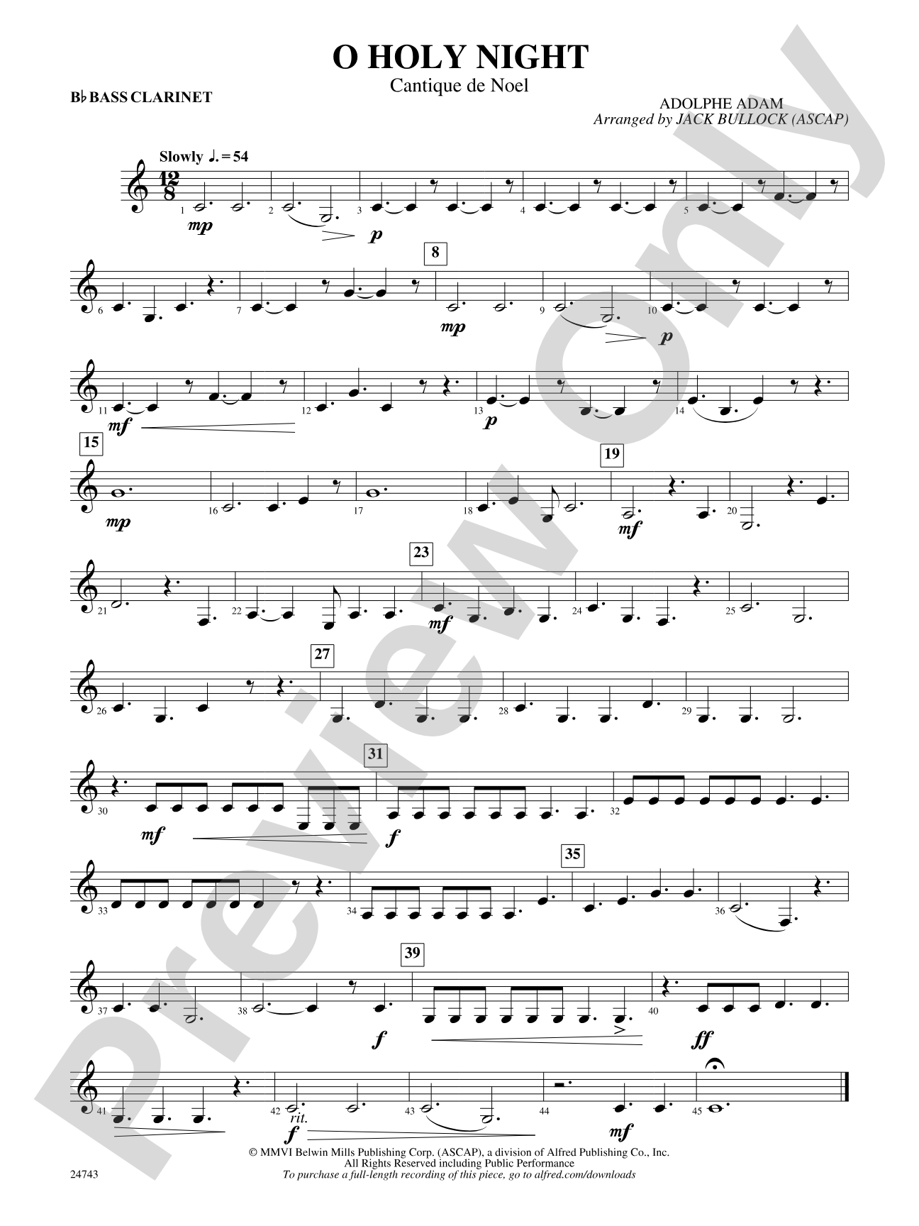 O Holy Night (Cantique de Noel): B-flat Bass Clarinet