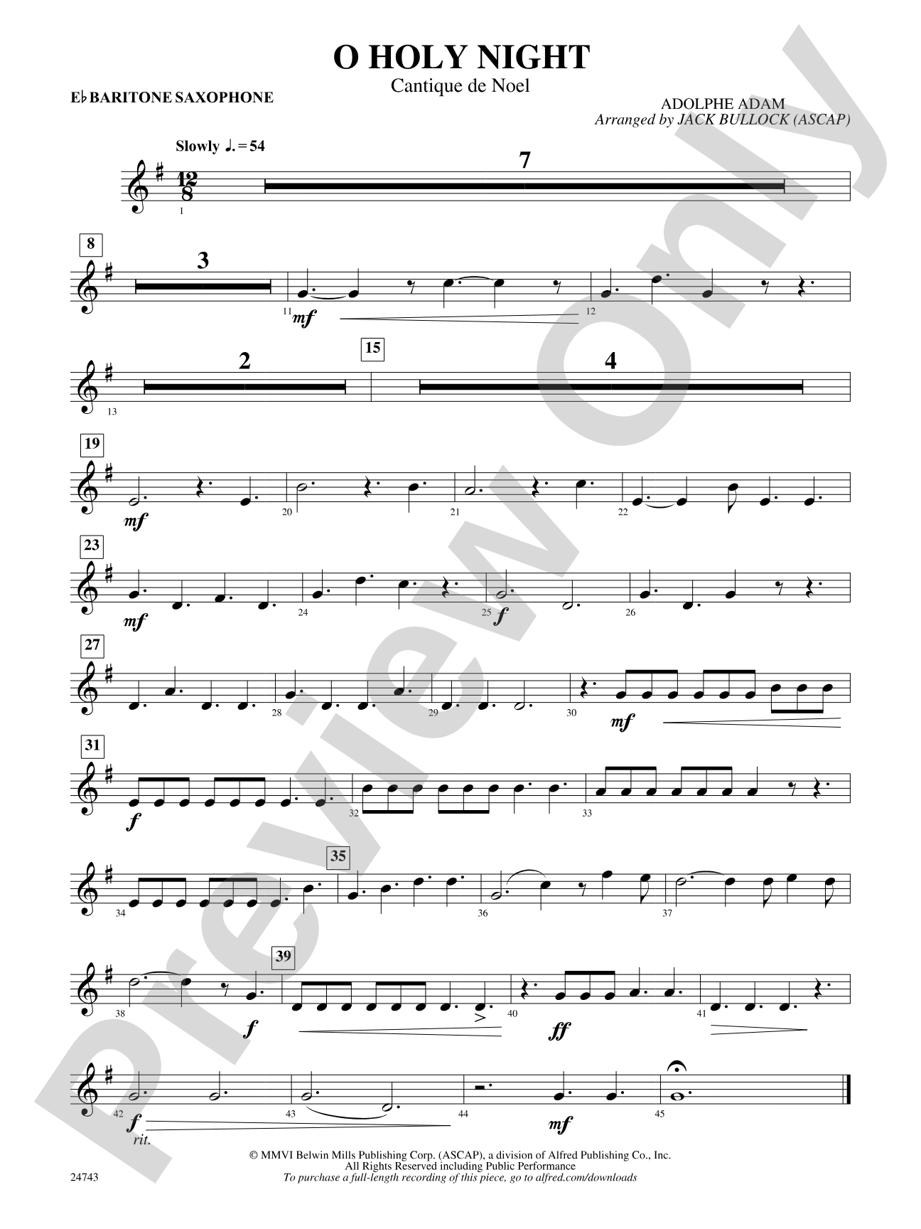 O Holy Night (Cantique de Noel): E-flat Baritone Saxophone