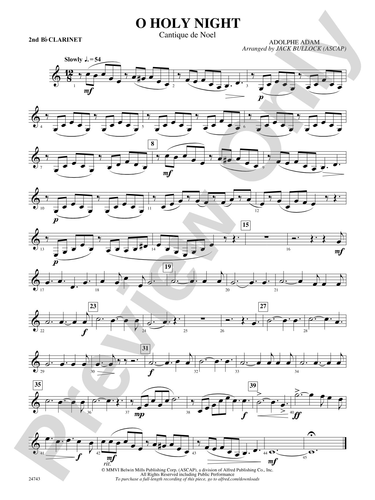 O Holy Night (Cantique de Noel): 2nd B-flat Clarinet