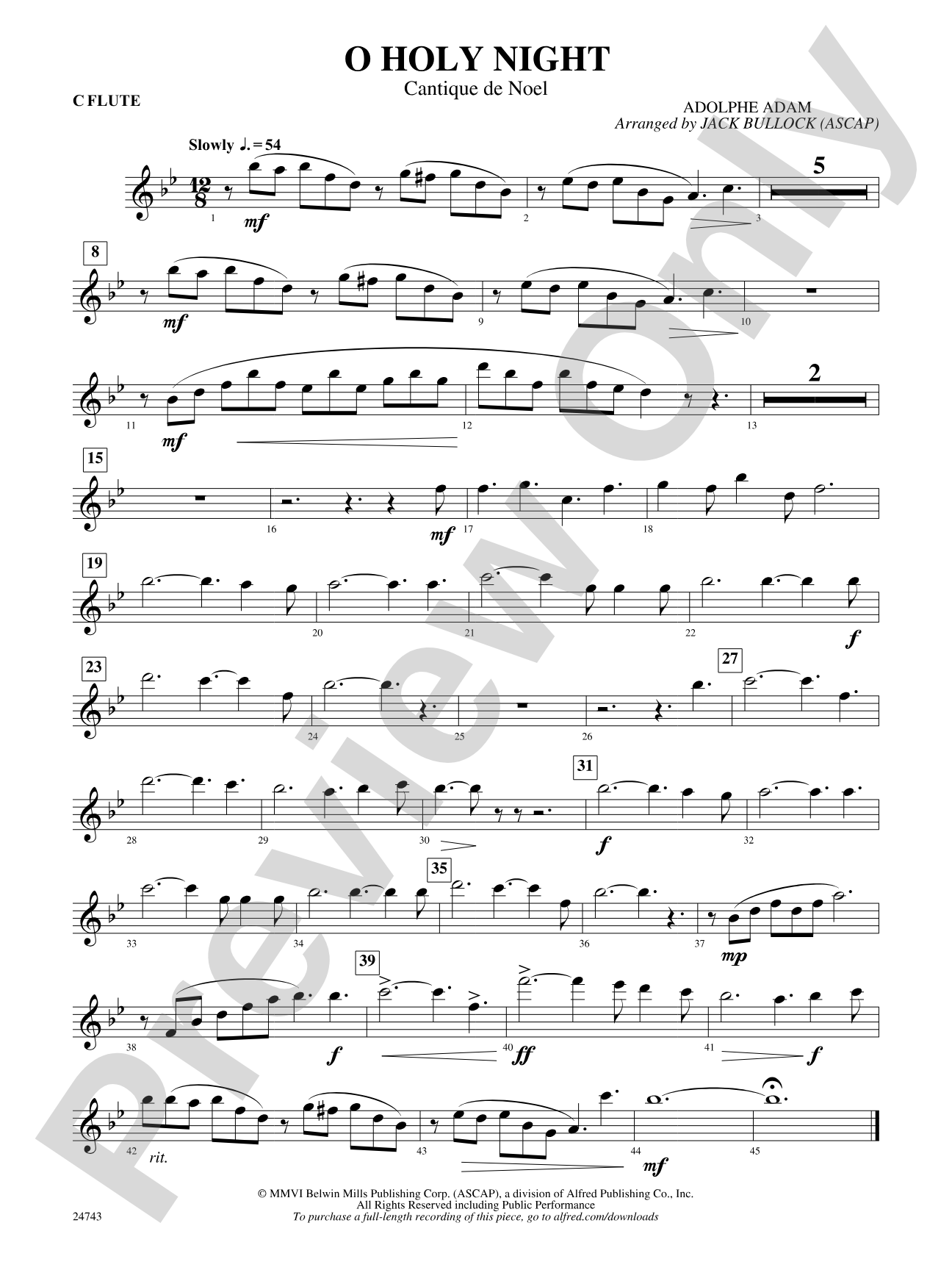 O Holy Night (Cantique de Noel): Flute