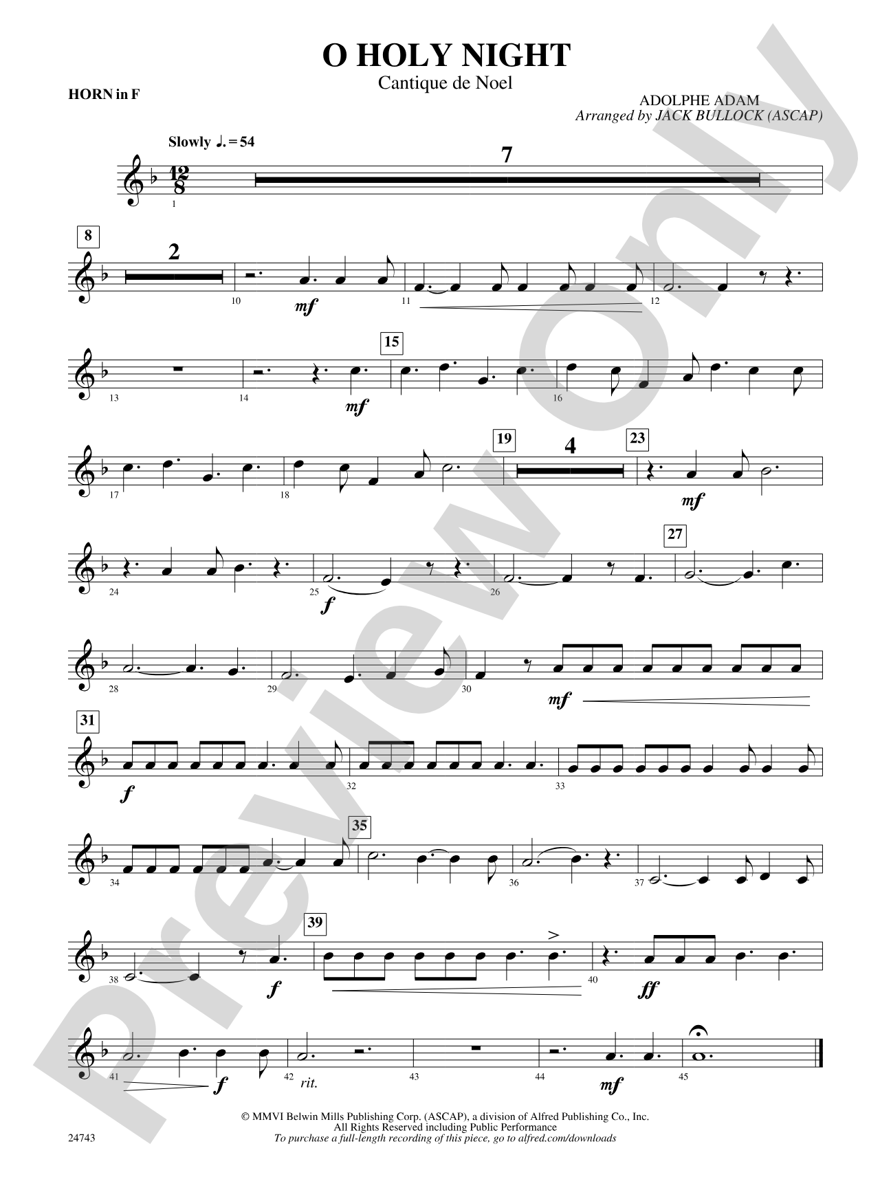 O Holy Night (Cantique de Noel): 1st F Horn