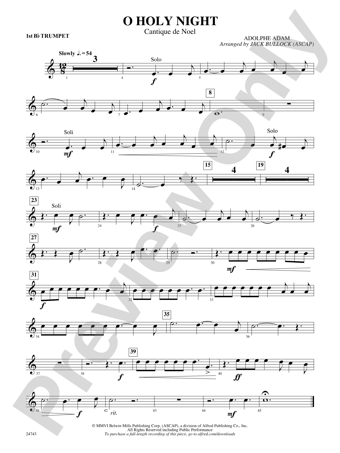 O Holy Night (Cantique de Noel): 1st B-flat Trumpet