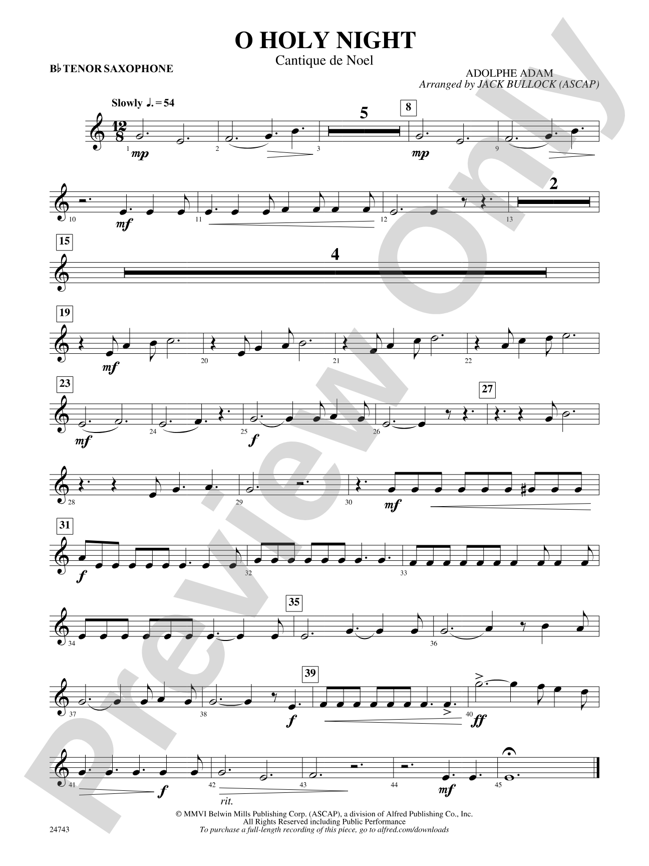 O Holy Night (Cantique de Noel): B-flat Tenor Saxophone