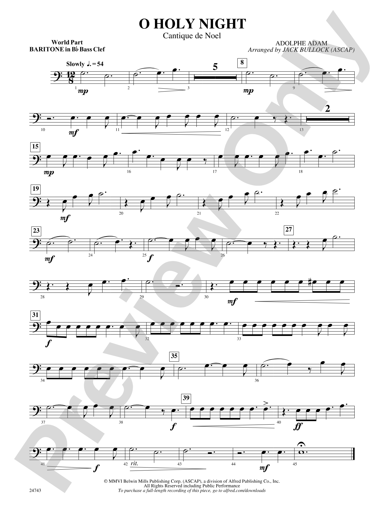 O Holy Night (Cantique de Noel): (wp) B-flat Baritone B.C.