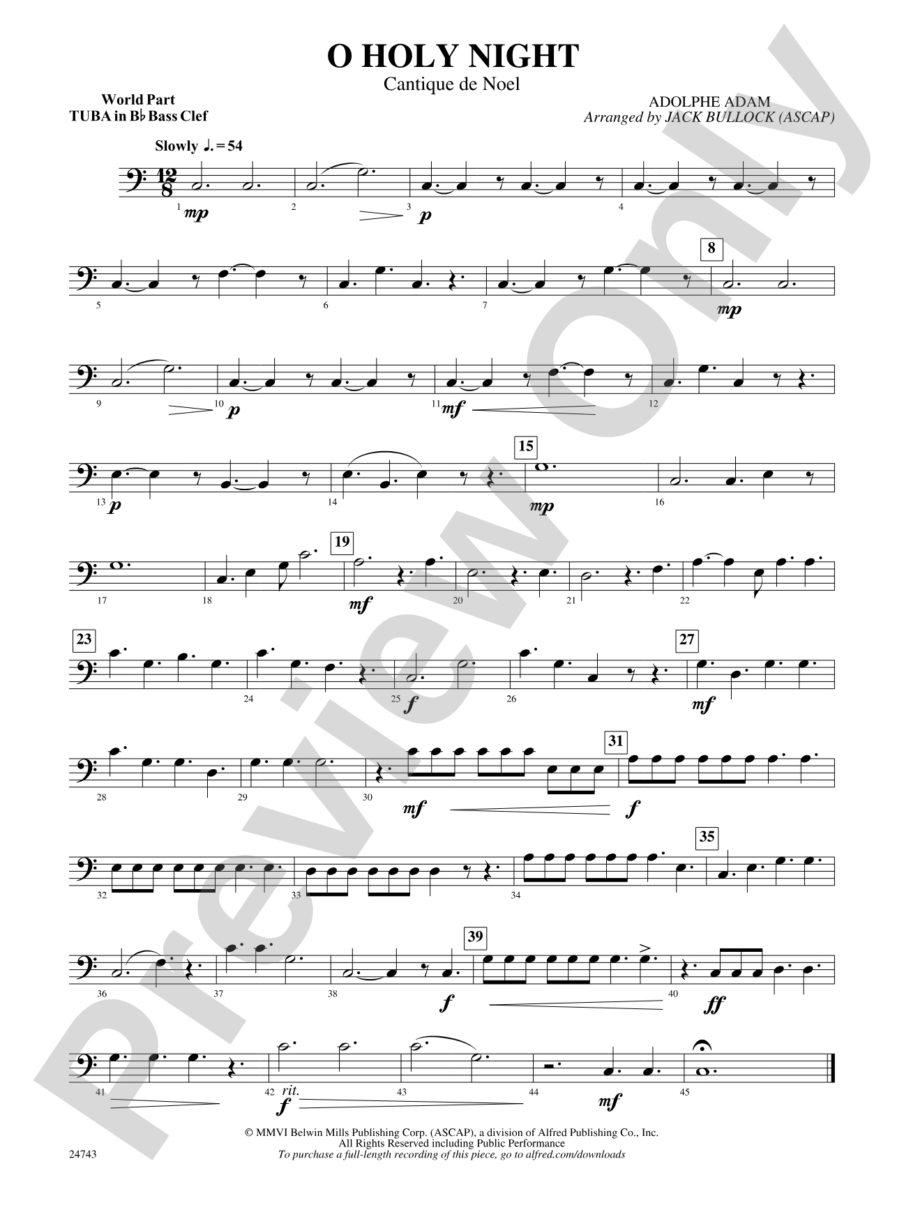 O Holy Night (Cantique de Noel): (wp) B-flat Tuba B.C.