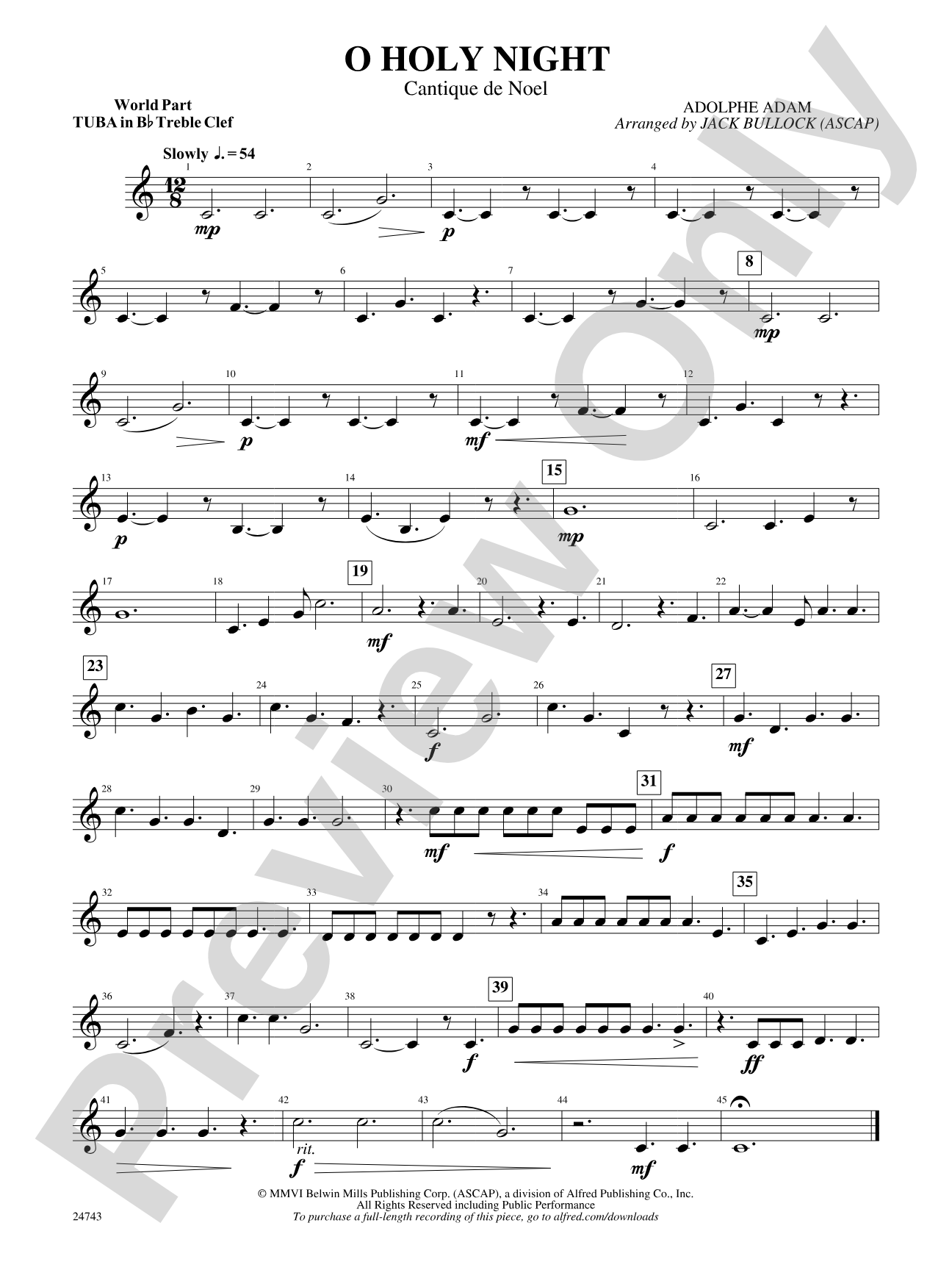 O Holy Night (Cantique de Noel): (wp) B-flat Tuba T.C.