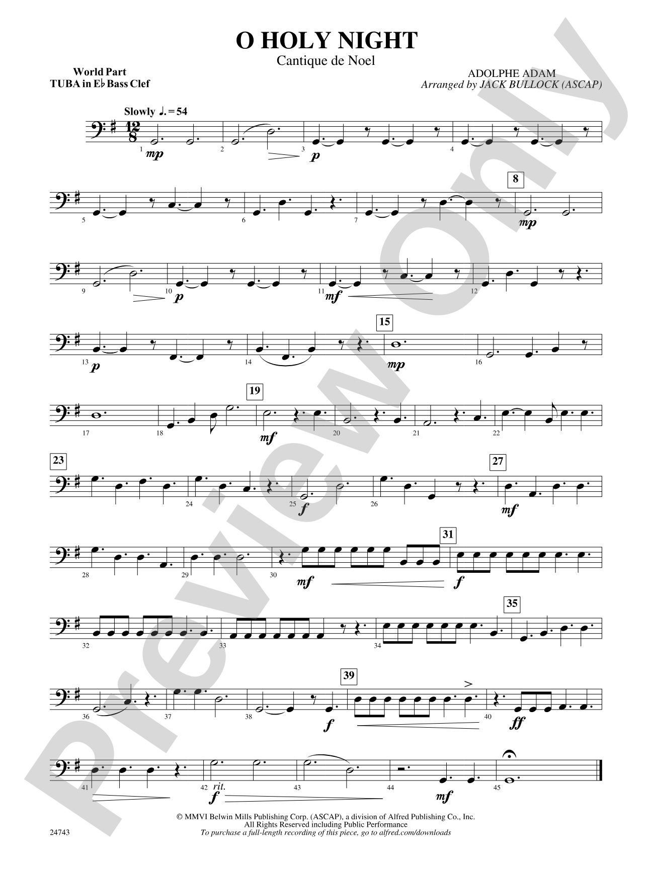 O Holy Night (Cantique de Noel): (wp) E-flat Tuba B.C.