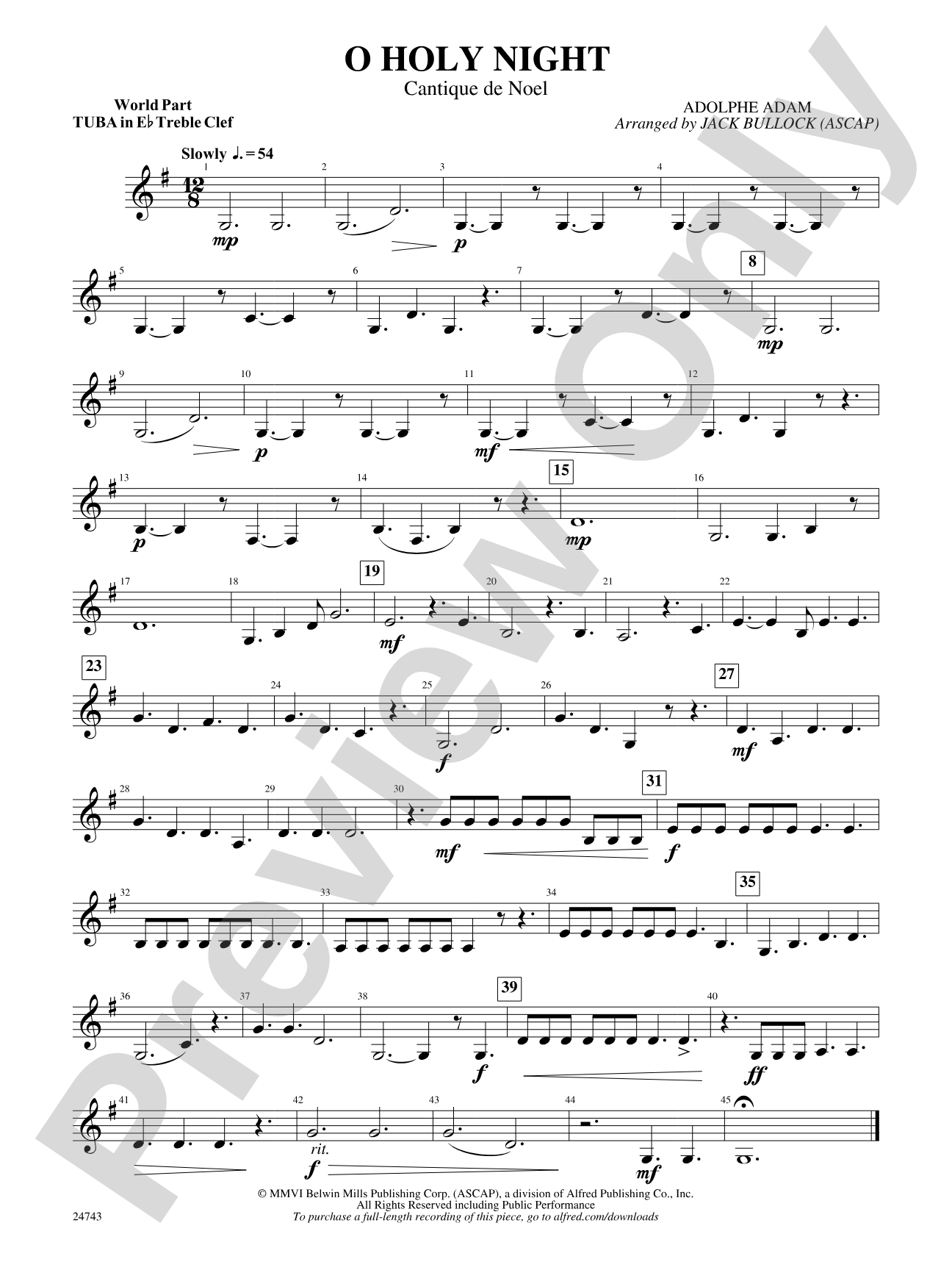 O Holy Night (Cantique de Noel): (wp) E-flat Tuba T.C.