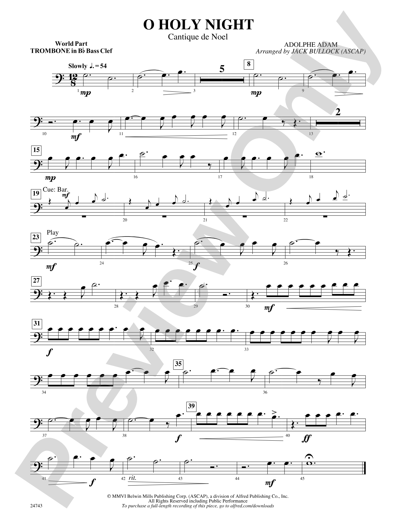 O Holy Night (Cantique de Noel): (wp) 1st B-flat Trombone B.C.