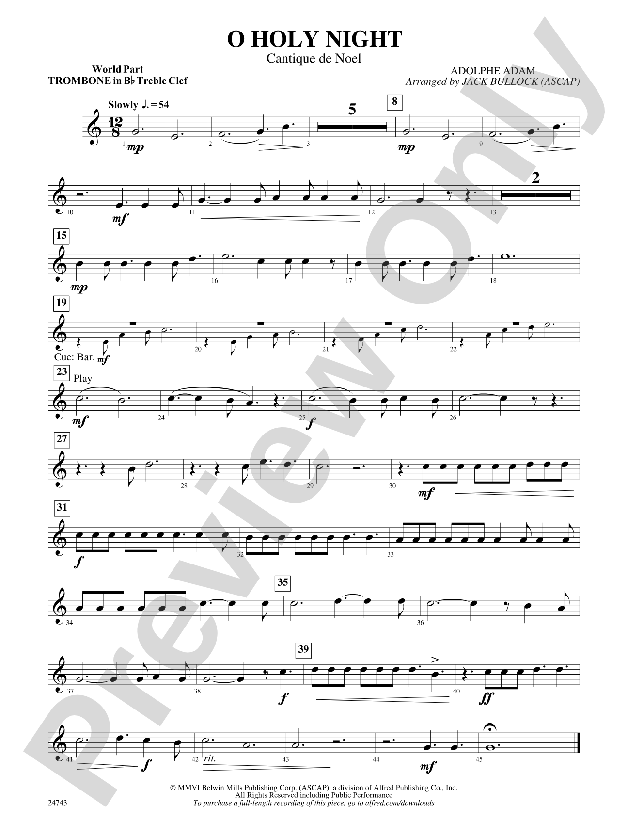 O Holy Night (Cantique de Noel): (wp) 1st B-flat Trombone T.C.