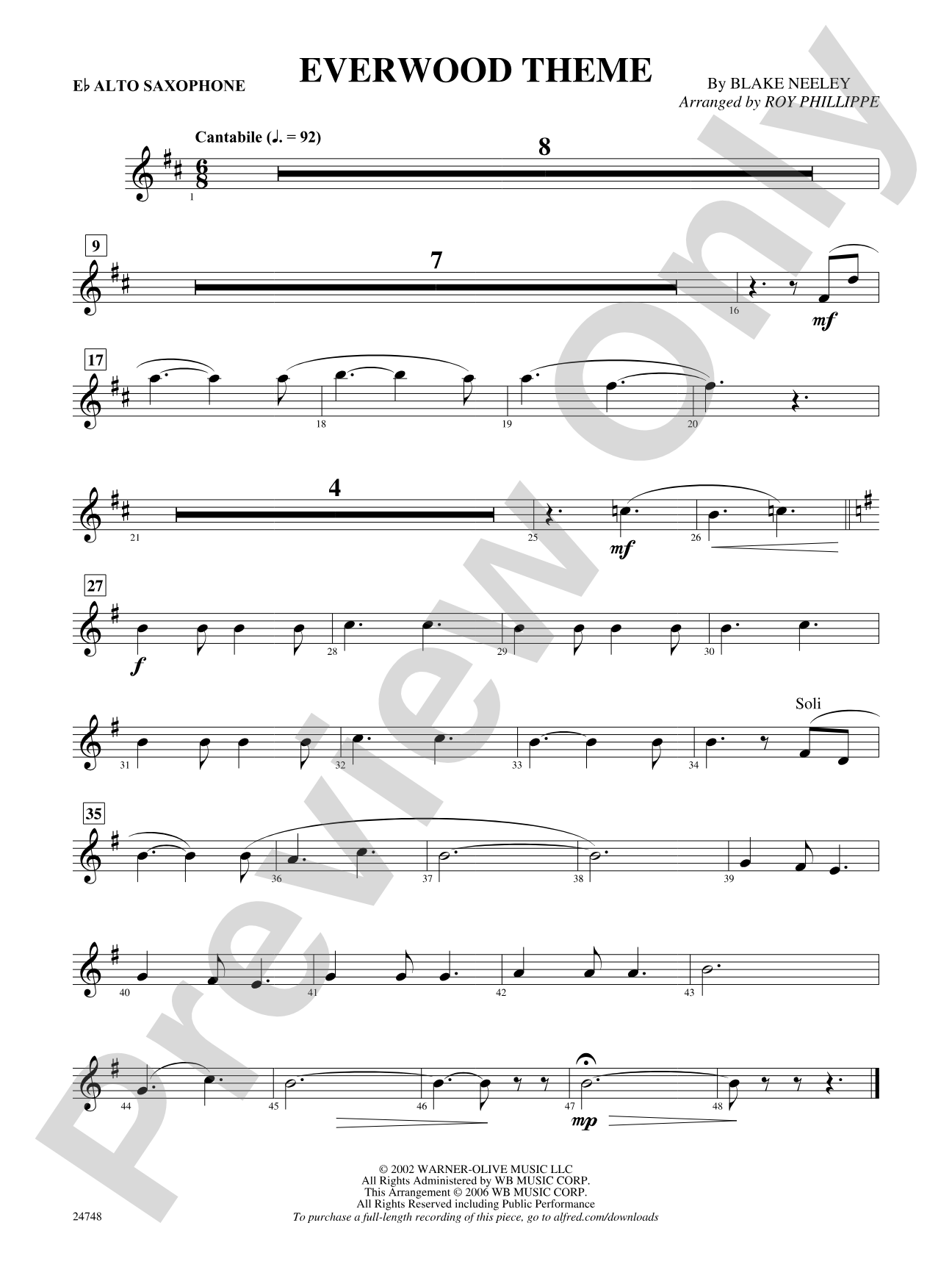Everwood Theme: E-flat Alto Saxophone