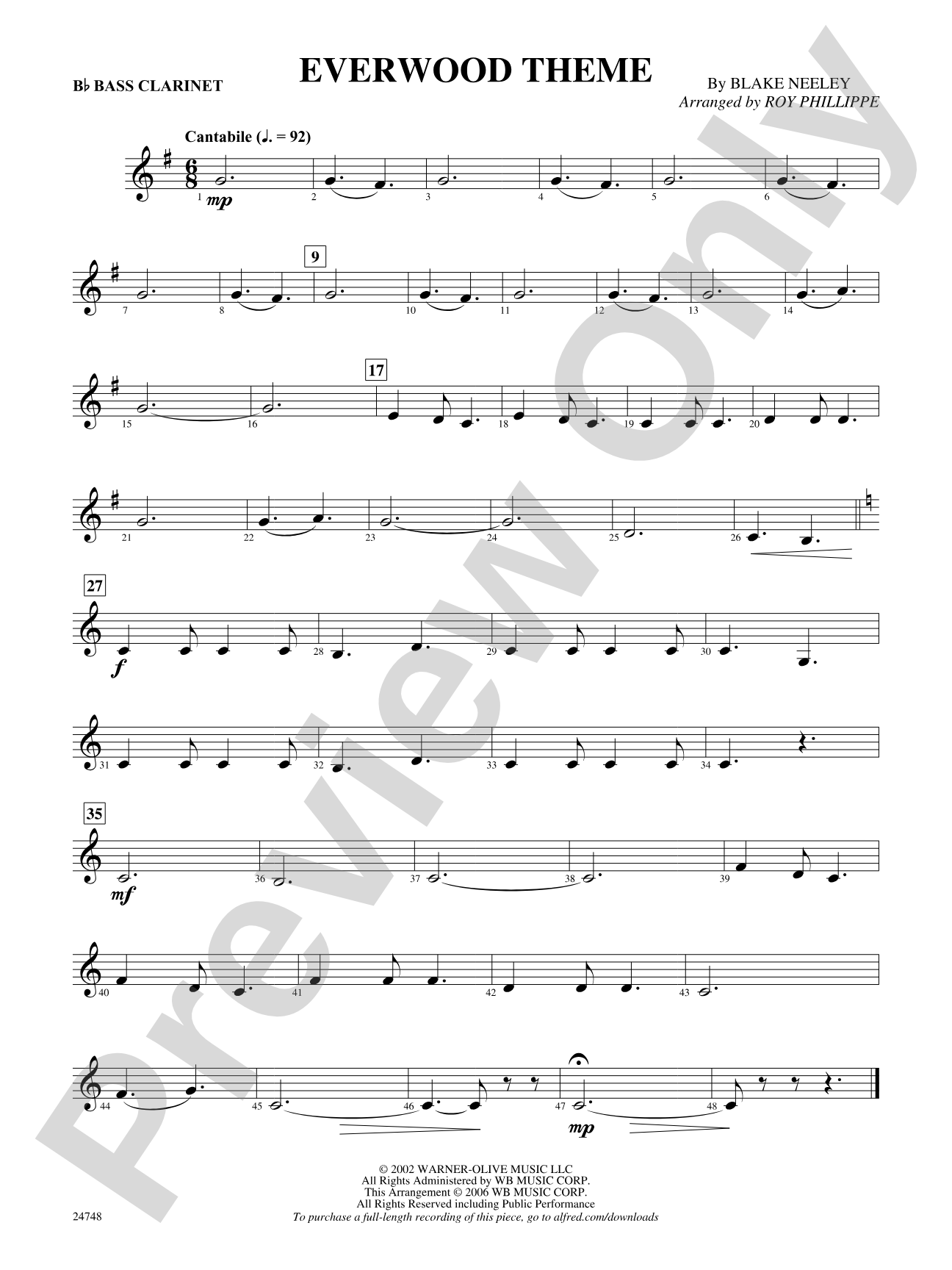 Everwood Theme: B-flat Bass Clarinet