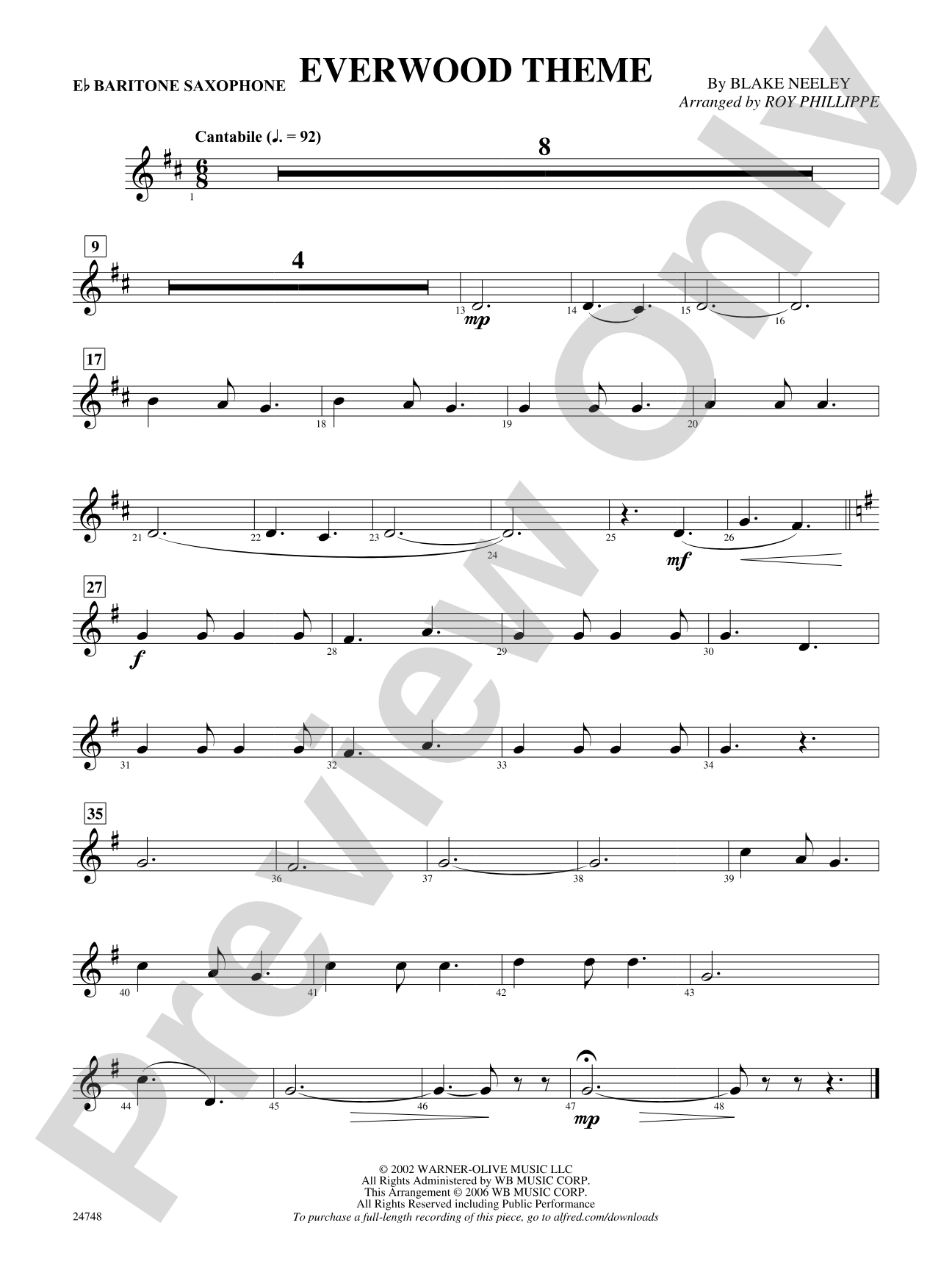 Everwood Theme: E-flat Baritone Saxophone