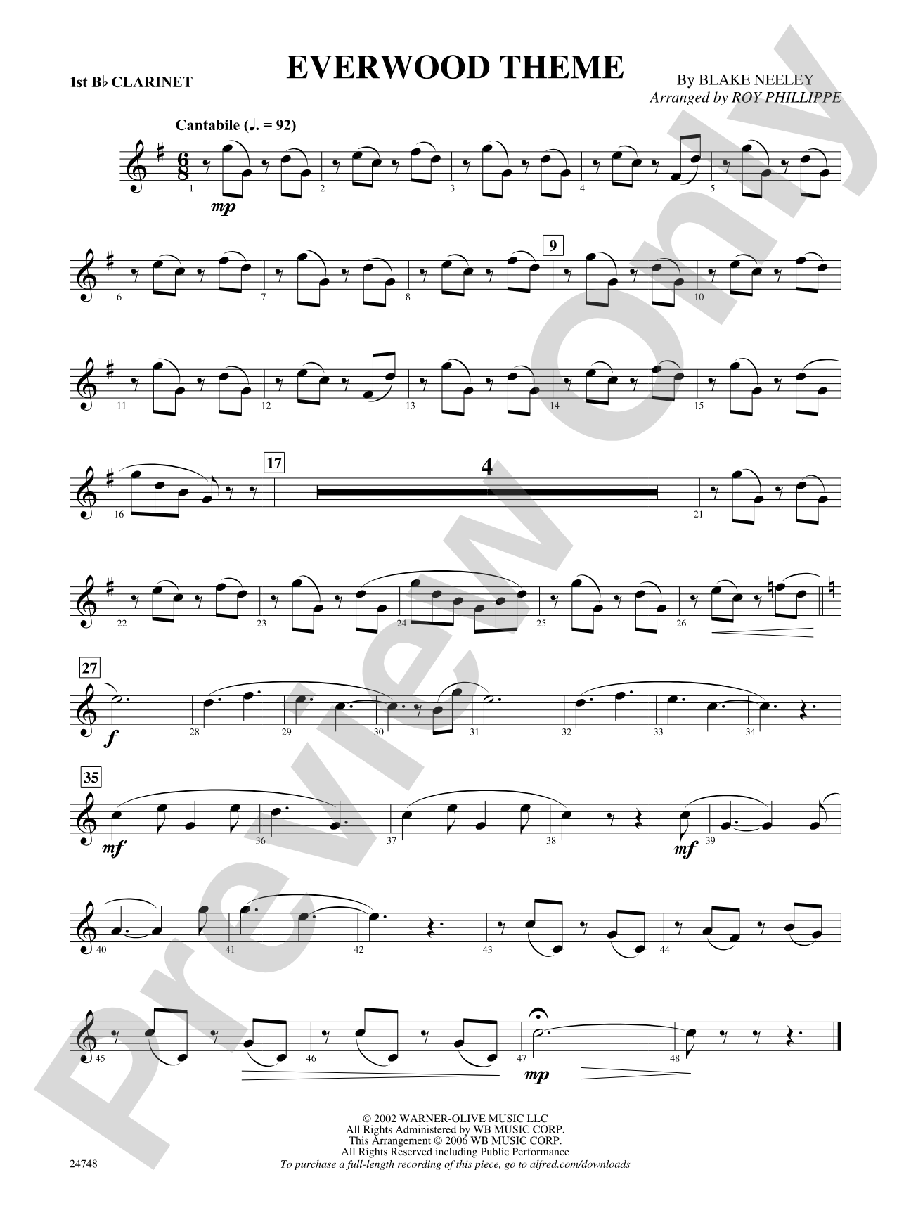 Everwood Theme: 1st B-flat Clarinet