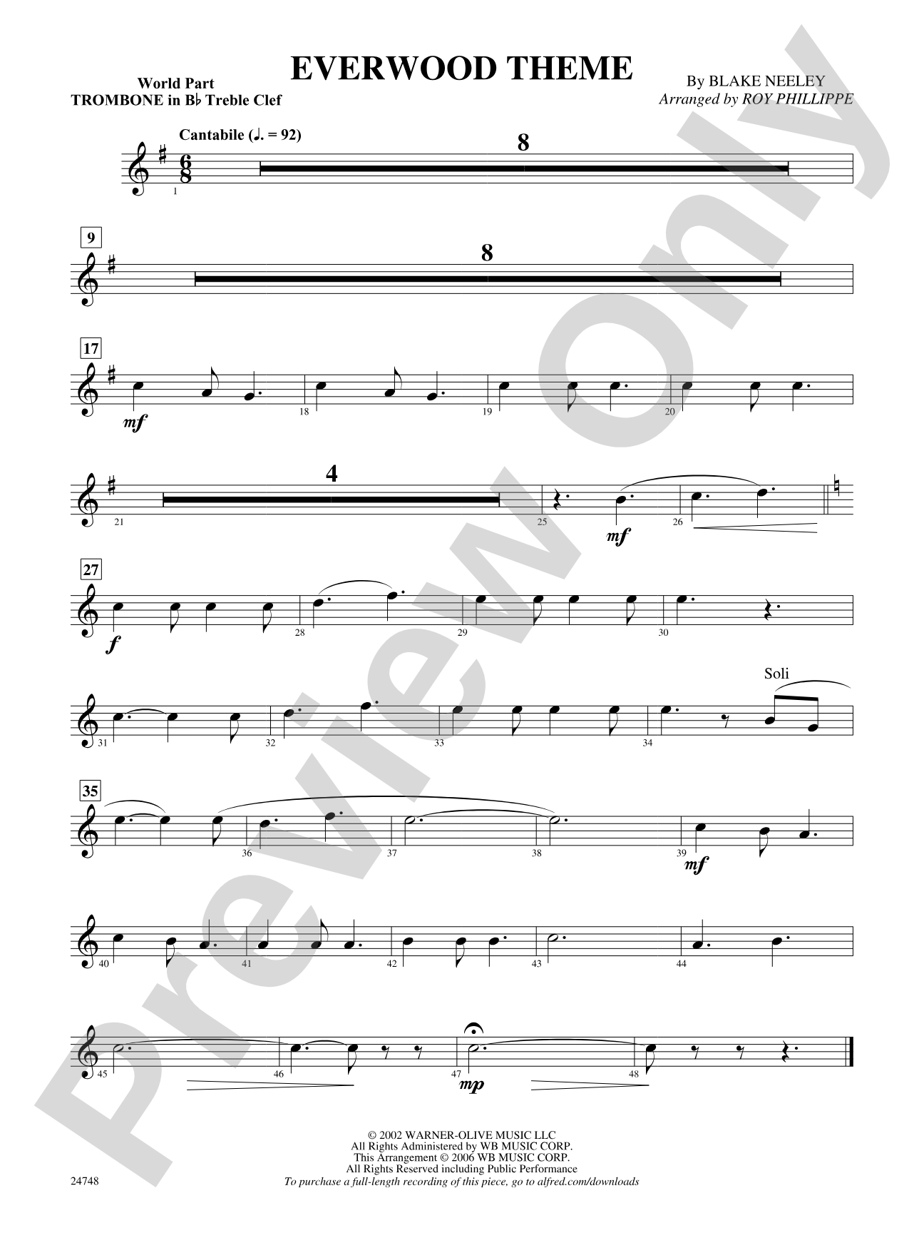Everwood Theme: (wp) 1st B-flat Trombone T.C.