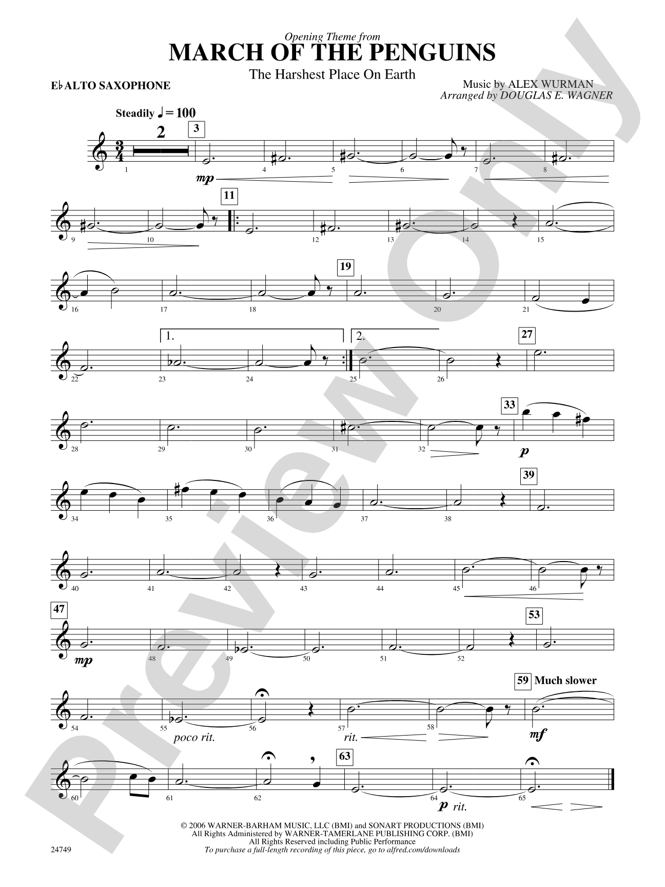 March of the Penguins, Opening Theme from (The Harshest Place on Earth): E-flat Alto Saxophone