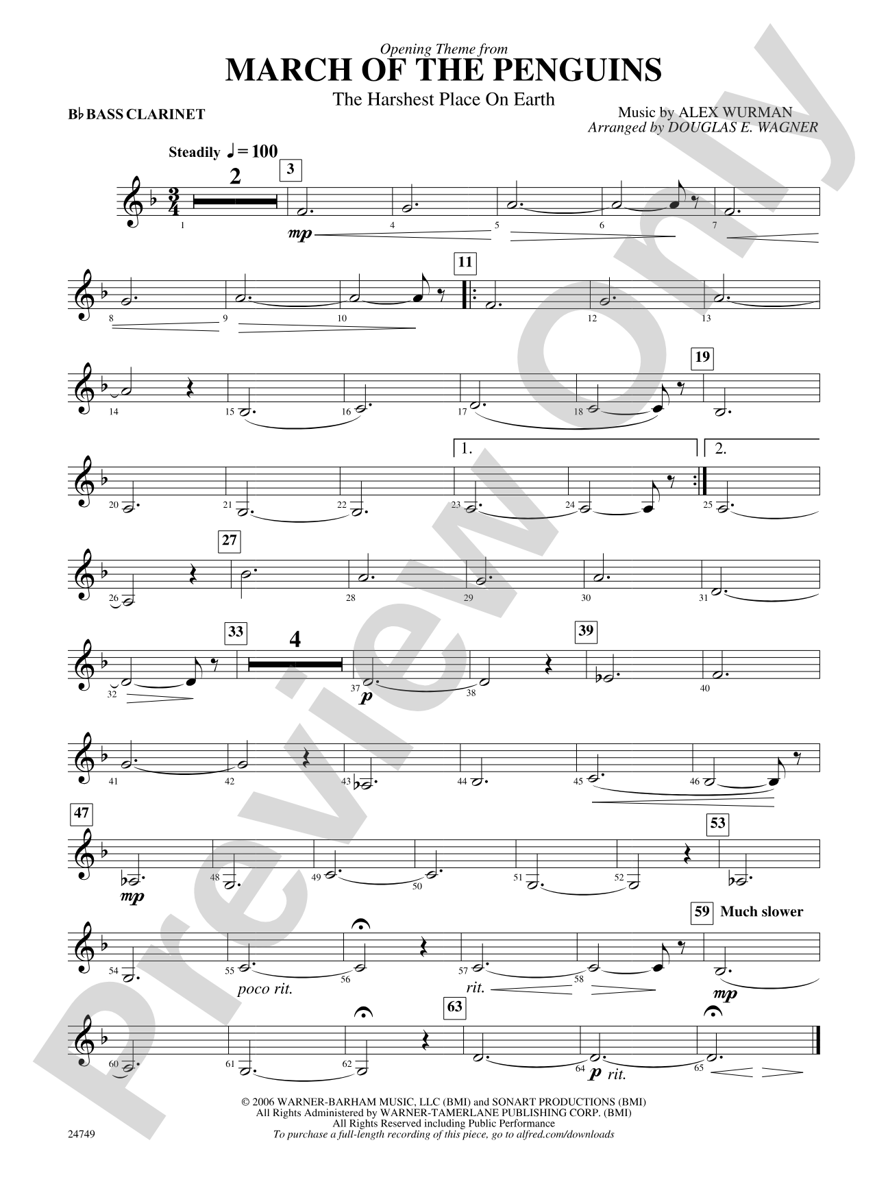 March of the Penguins, Opening Theme from (The Harshest Place on Earth): B-flat Bass Clarinet