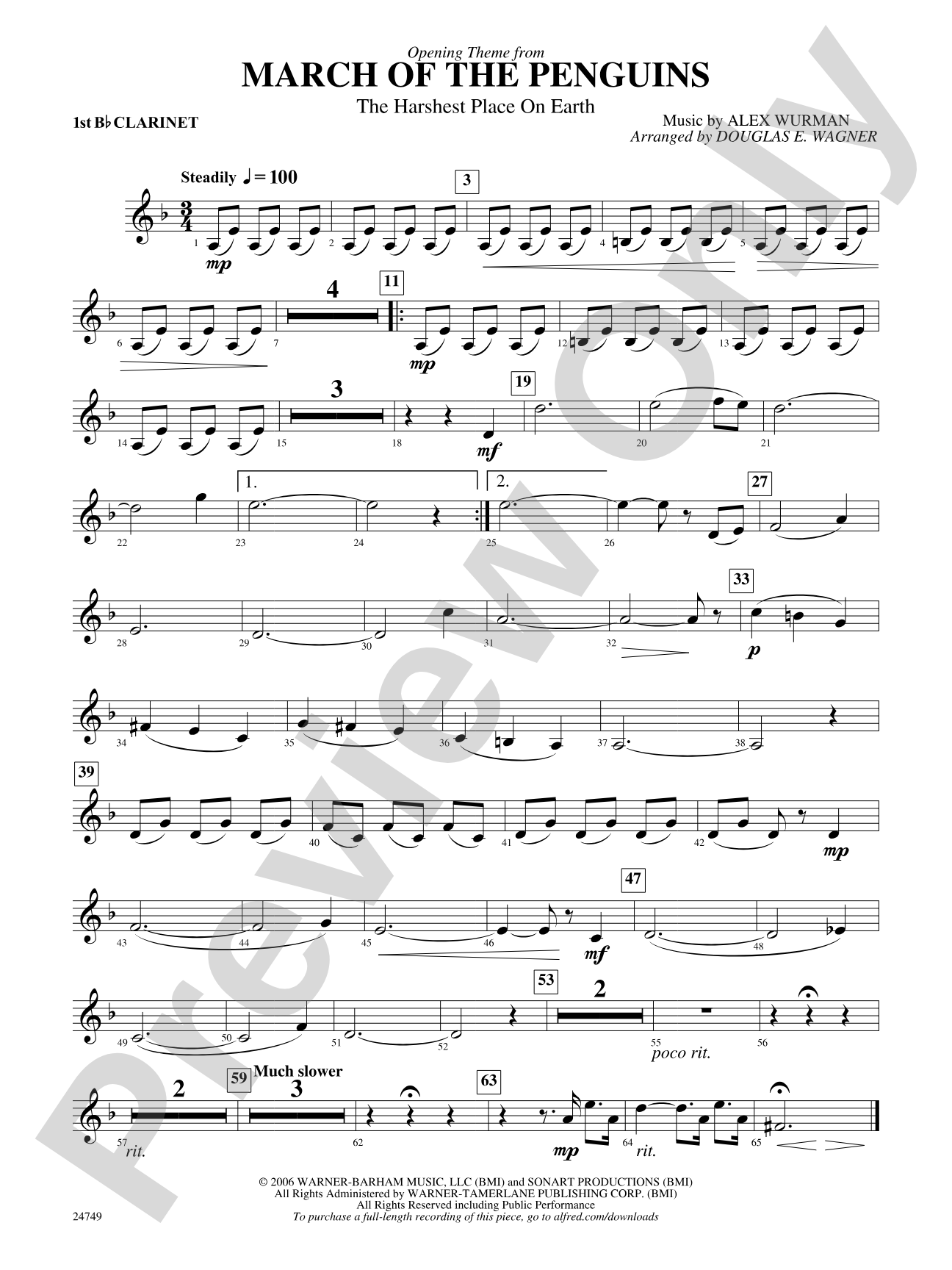 March of the Penguins, Opening Theme from (The Harshest Place on Earth): 1st B-flat Clarinet