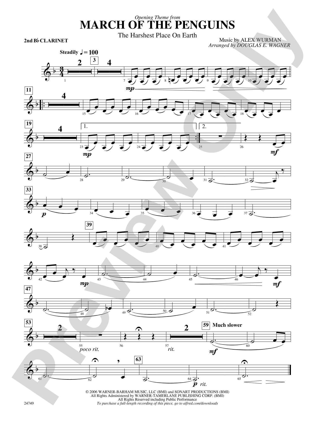March of the Penguins, Opening Theme from (The Harshest Place on Earth): 2nd B-flat Clarinet