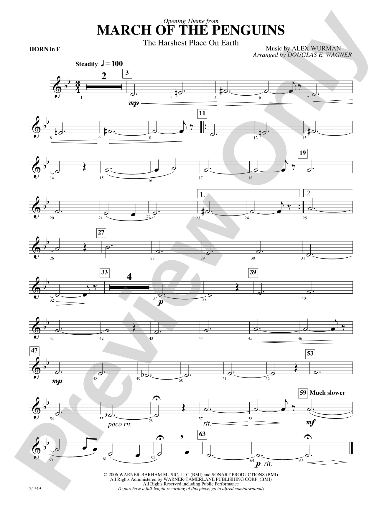 March of the Penguins, Opening Theme from (The Harshest Place on Earth): 1st F Horn