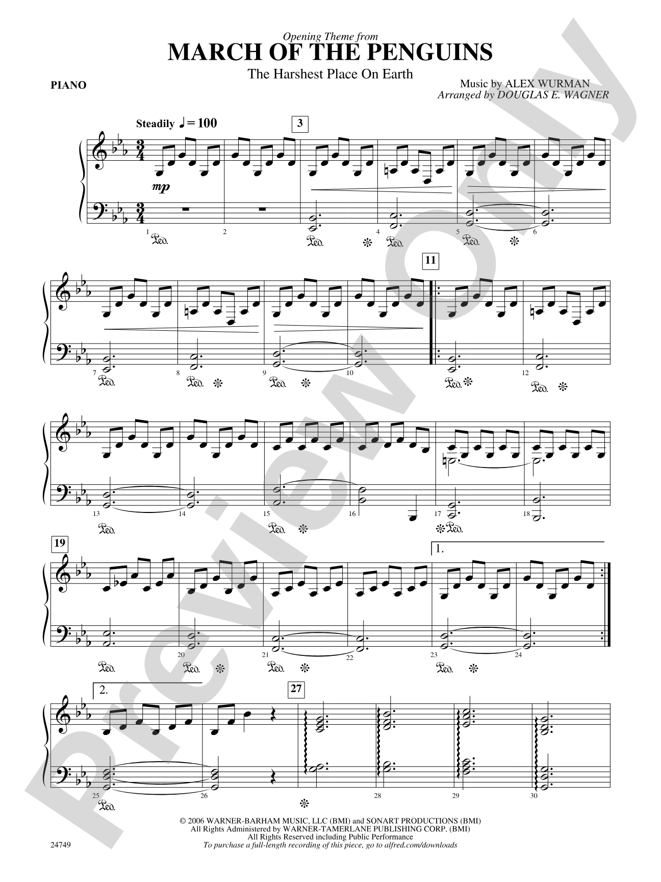 March of the Penguins, Opening Theme from (The Harshest Place on Earth): Piano Accompaniment