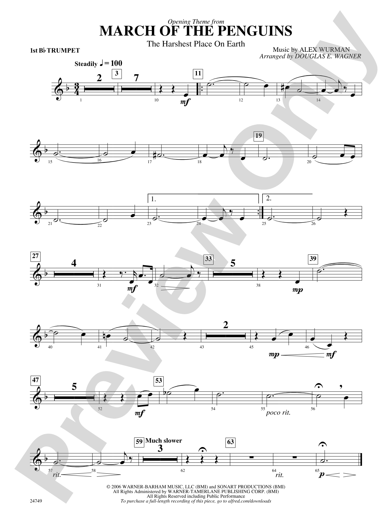 March of the Penguins, Opening Theme from (The Harshest Place on Earth): 1st B-flat Trumpet