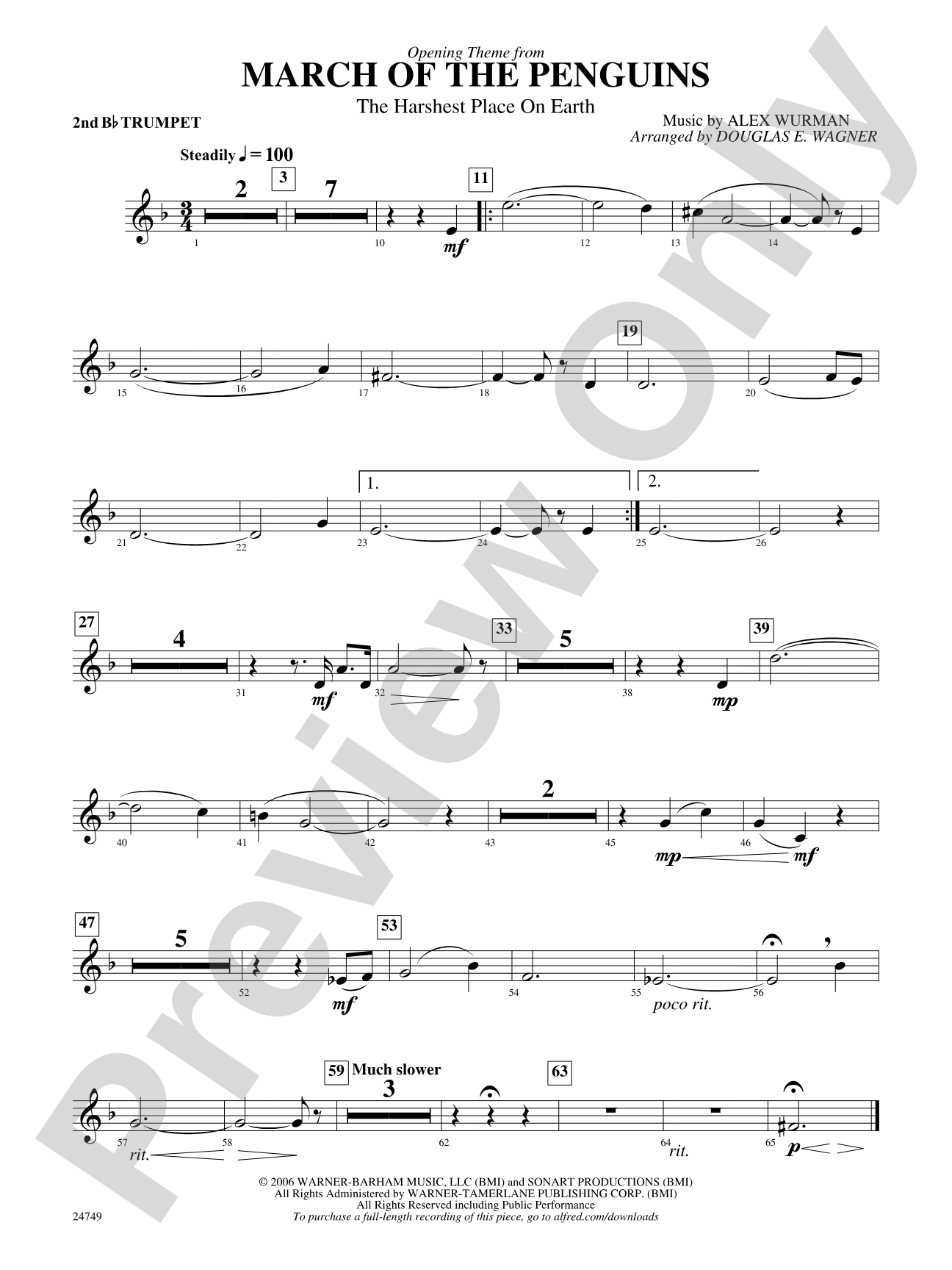 March of the Penguins, Opening Theme from (The Harshest Place on Earth): 2nd B-flat Trumpet