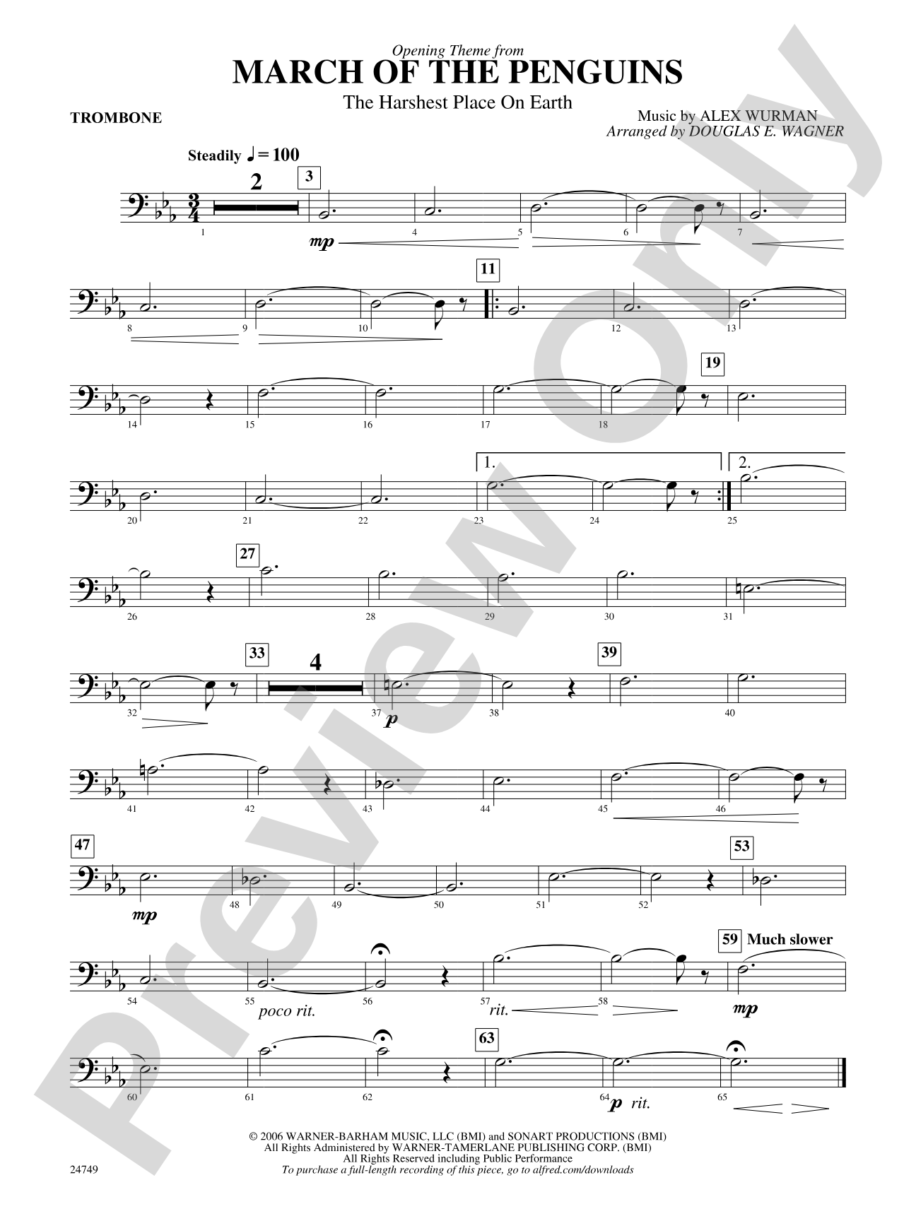 March of the Penguins, Opening Theme from (The Harshest Place on Earth): 1st Trombone
