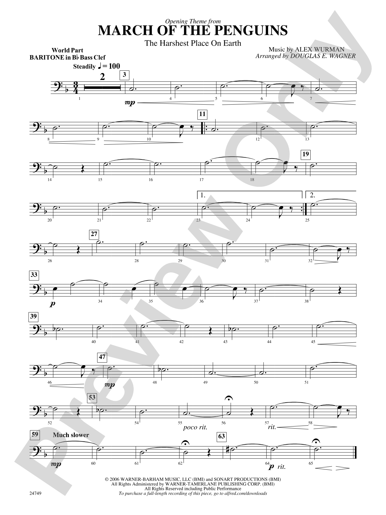 March of the Penguins, Opening Theme from (The Harshest Place on Earth): (wp) B-flat Baritone B.C.