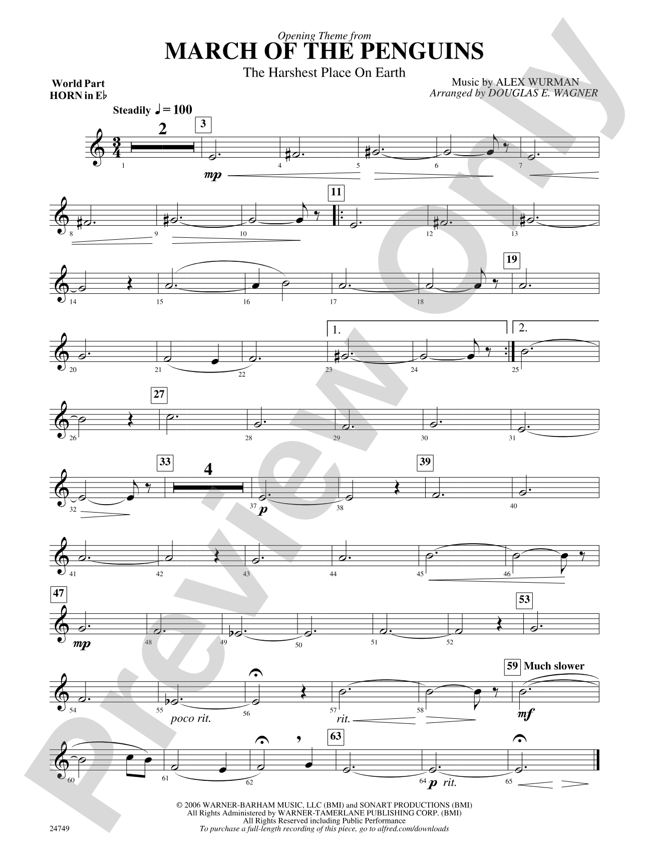 March of the Penguins, Opening Theme from (The Harshest Place on Earth): (wp) 1st Horn in E-flat