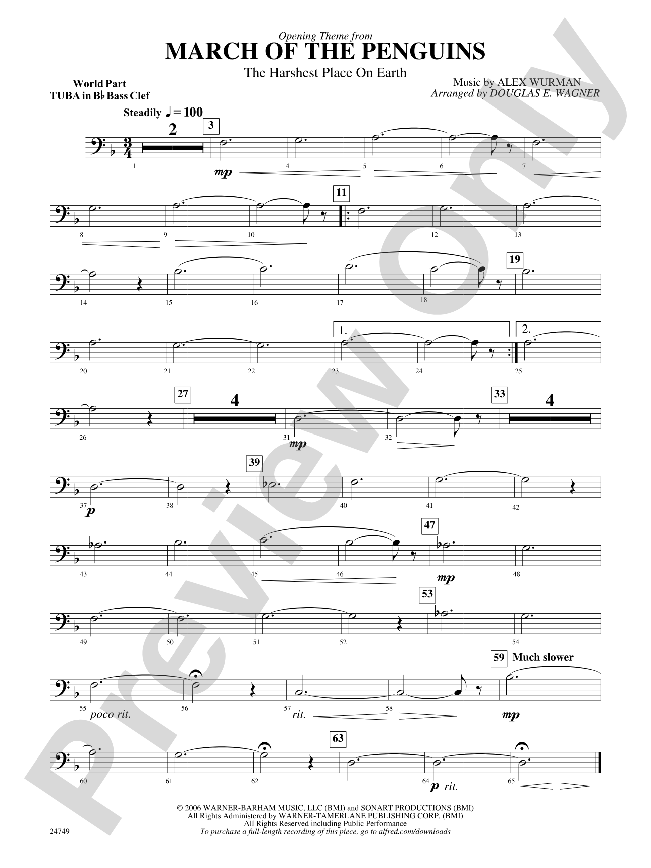 March of the Penguins, Opening Theme from (The Harshest Place on Earth): (wp) B-flat Tuba B.C.