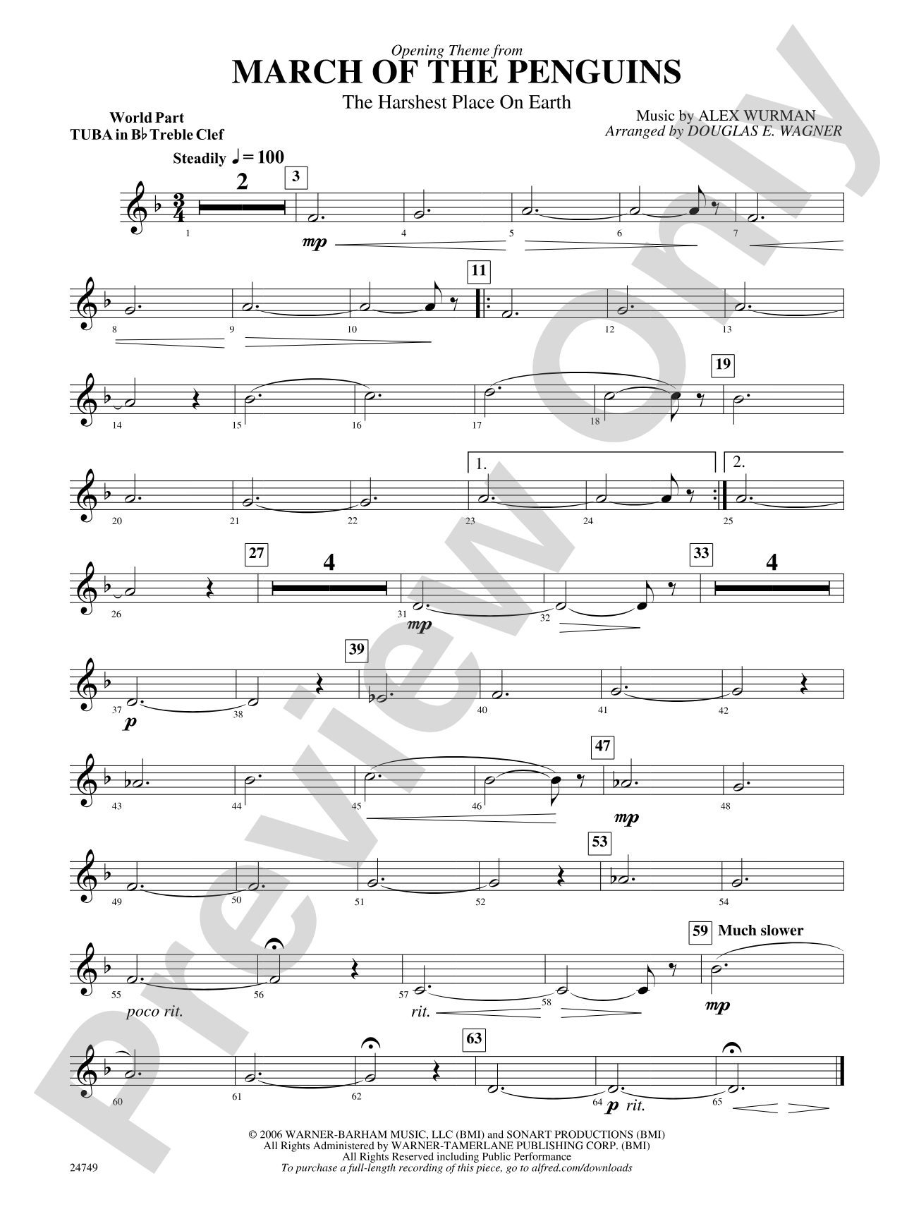 March of the Penguins, Opening Theme from (The Harshest Place on Earth): (wp) B-flat Tuba T.C.