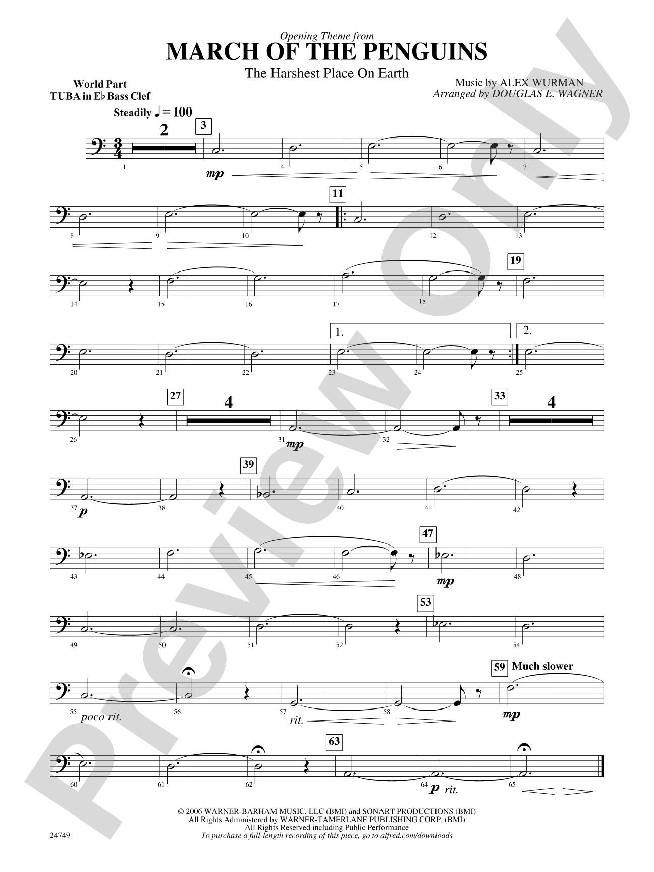 March of the Penguins, Opening Theme from (The Harshest Place on Earth): (wp) E-flat Tuba B.C.