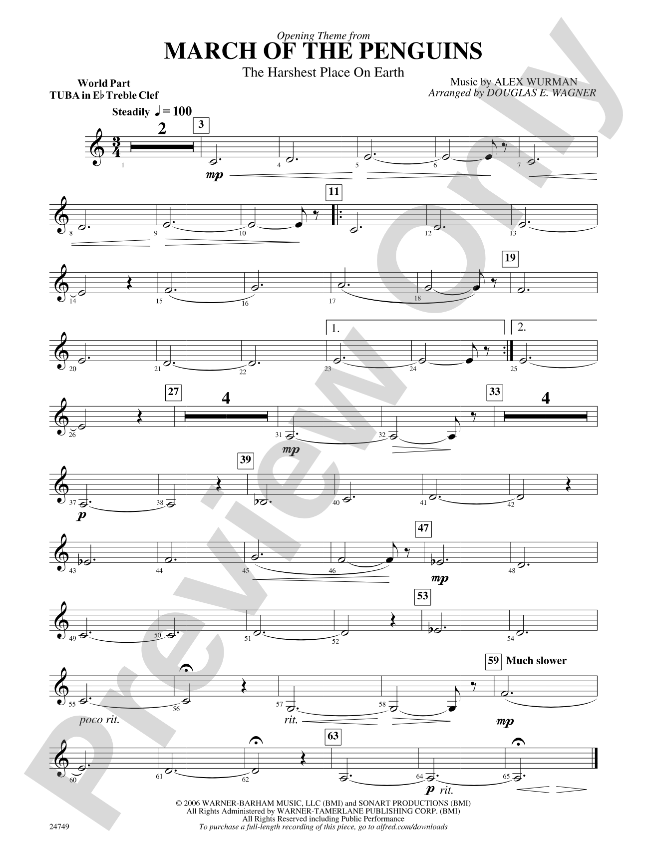March of the Penguins, Opening Theme from (The Harshest Place on Earth): (wp) E-flat Tuba T.C.