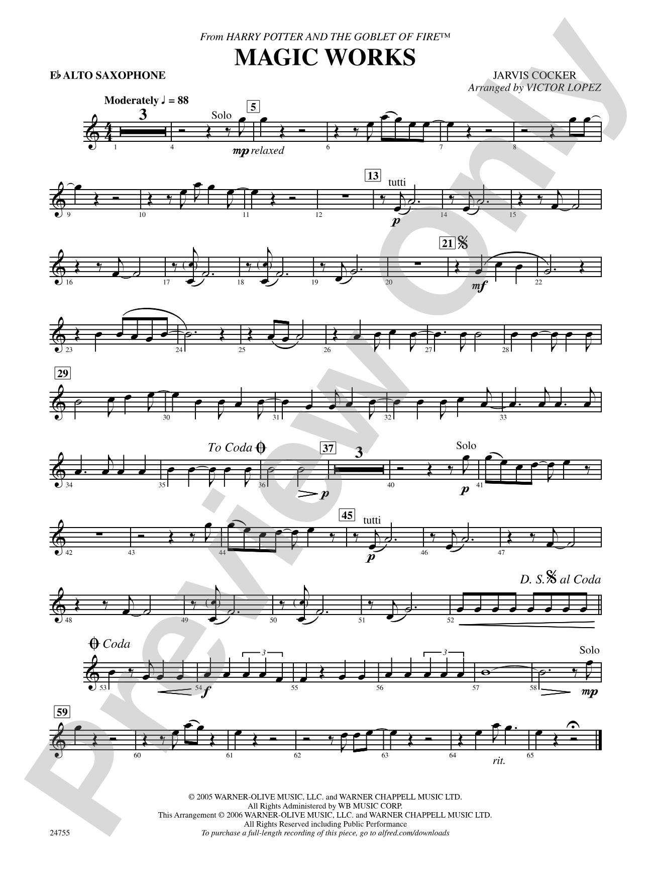 Magic Works (from Harry Potter and the Goblet of Fire): E-flat Alto Saxophone